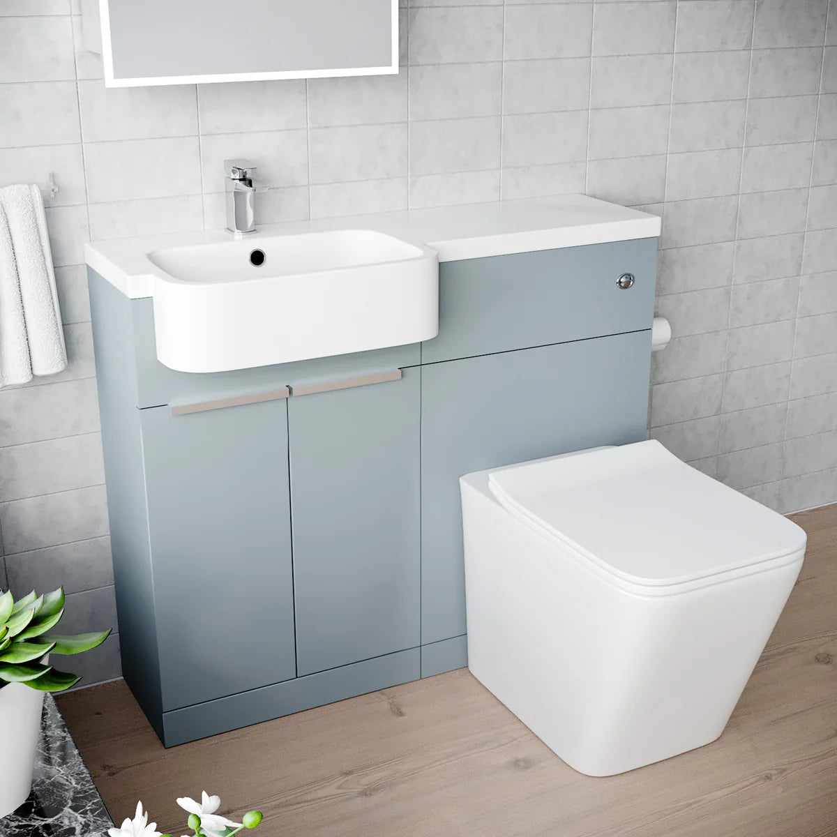 1000mm Left Hand Matte Grey Basin Vanity WC Unit Square BTW Toilet