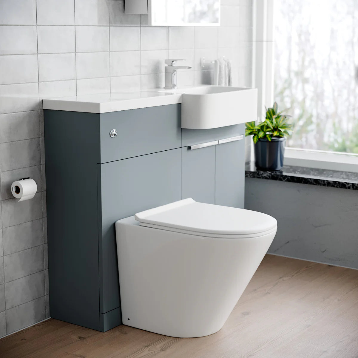 1000mm Right Hand Matte Grey Basin Vanity WC Unit Round BTW Toilet