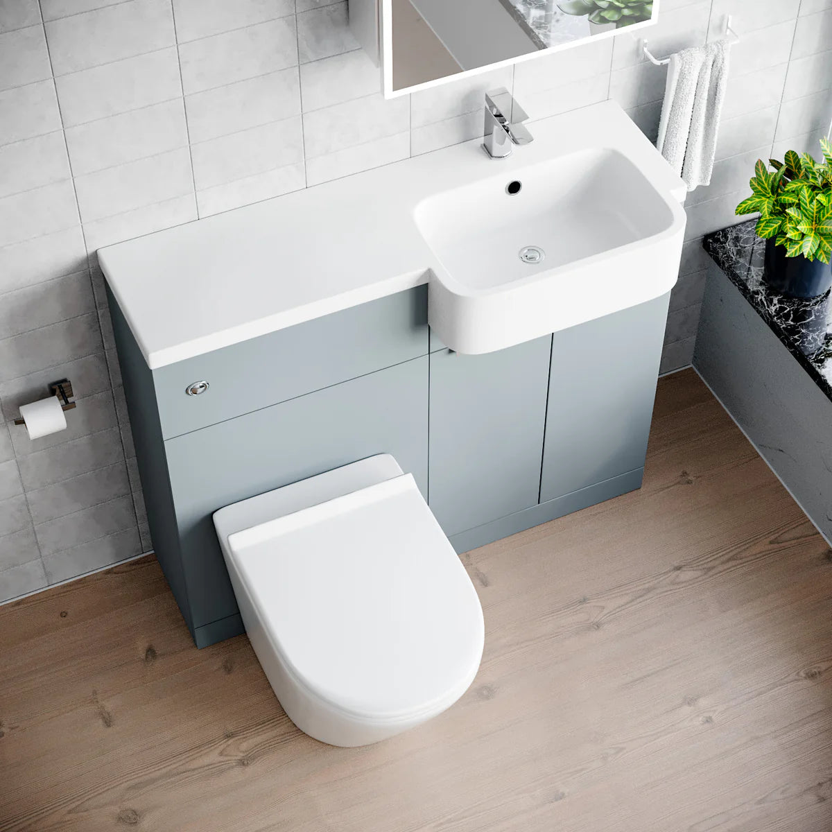 1000mm Right Hand Matte Grey Basin Vanity WC Unit Round BTW Toilet