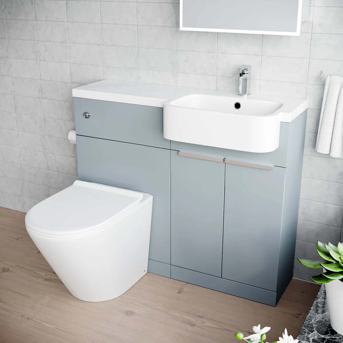 1000mm Right Hand Matte Grey Basin Vanity WC Unit Round BTW Toilet