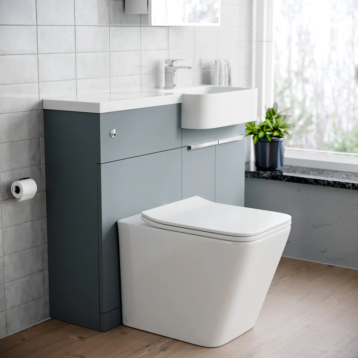 1000mm Right Hand Matte Grey Basin Vanity WC Unit Square BTW Toilet