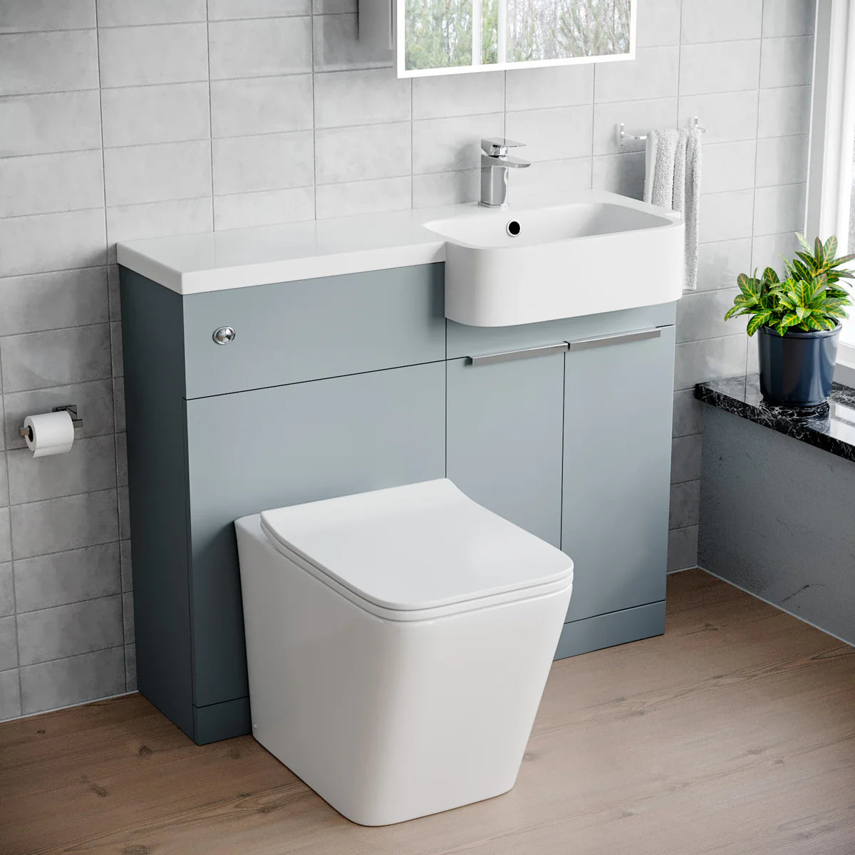 1000mm Right Hand Matte Grey Basin Vanity WC Unit Square BTW Toilet
