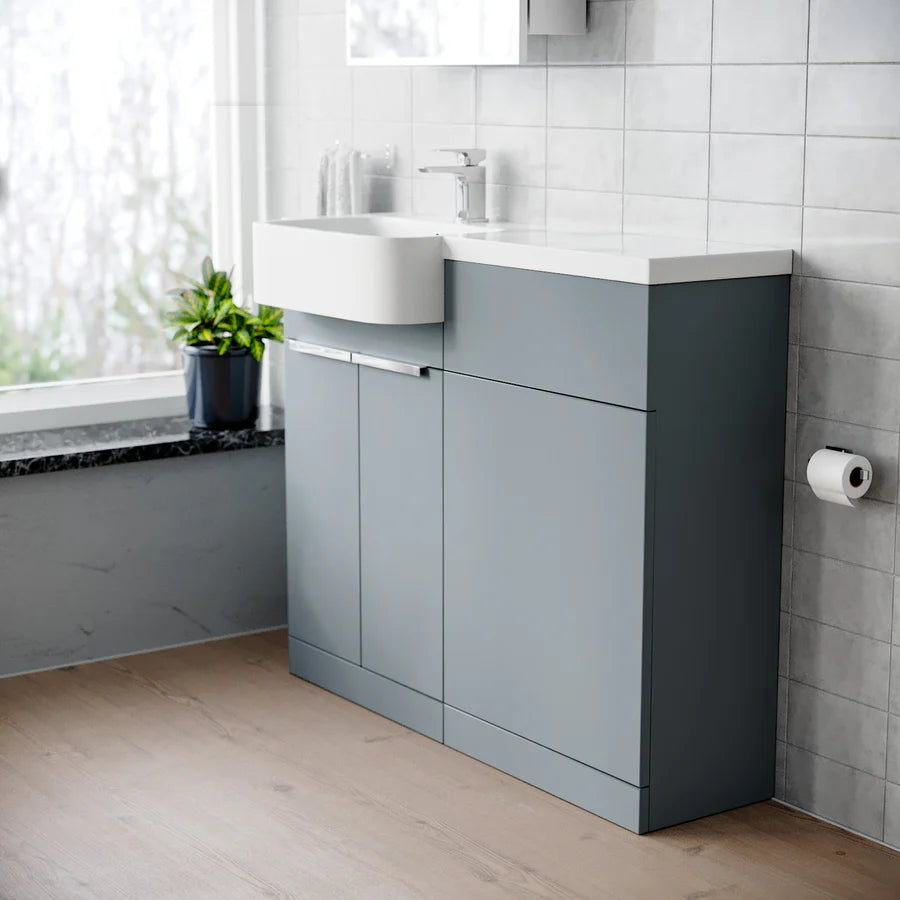 1000mm Left Hand Matte Grey Basin Vanity and WC Unit Chrome Handles