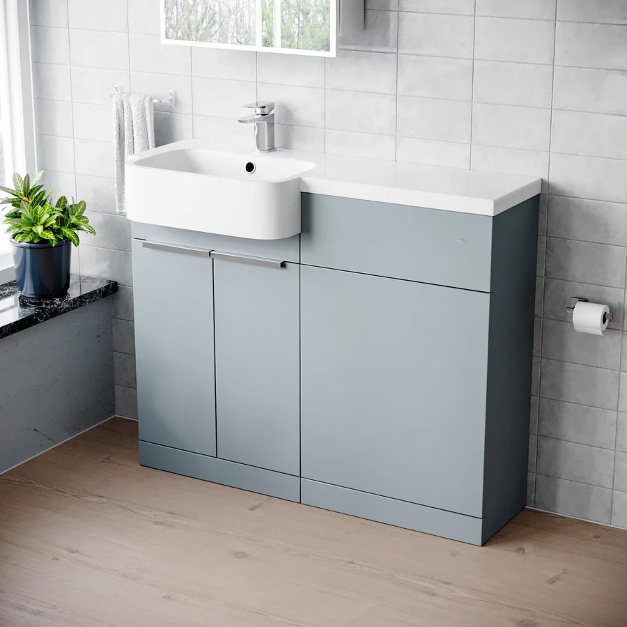1000mm Left Hand Matte Grey Basin Vanity and WC Unit Chrome Handles