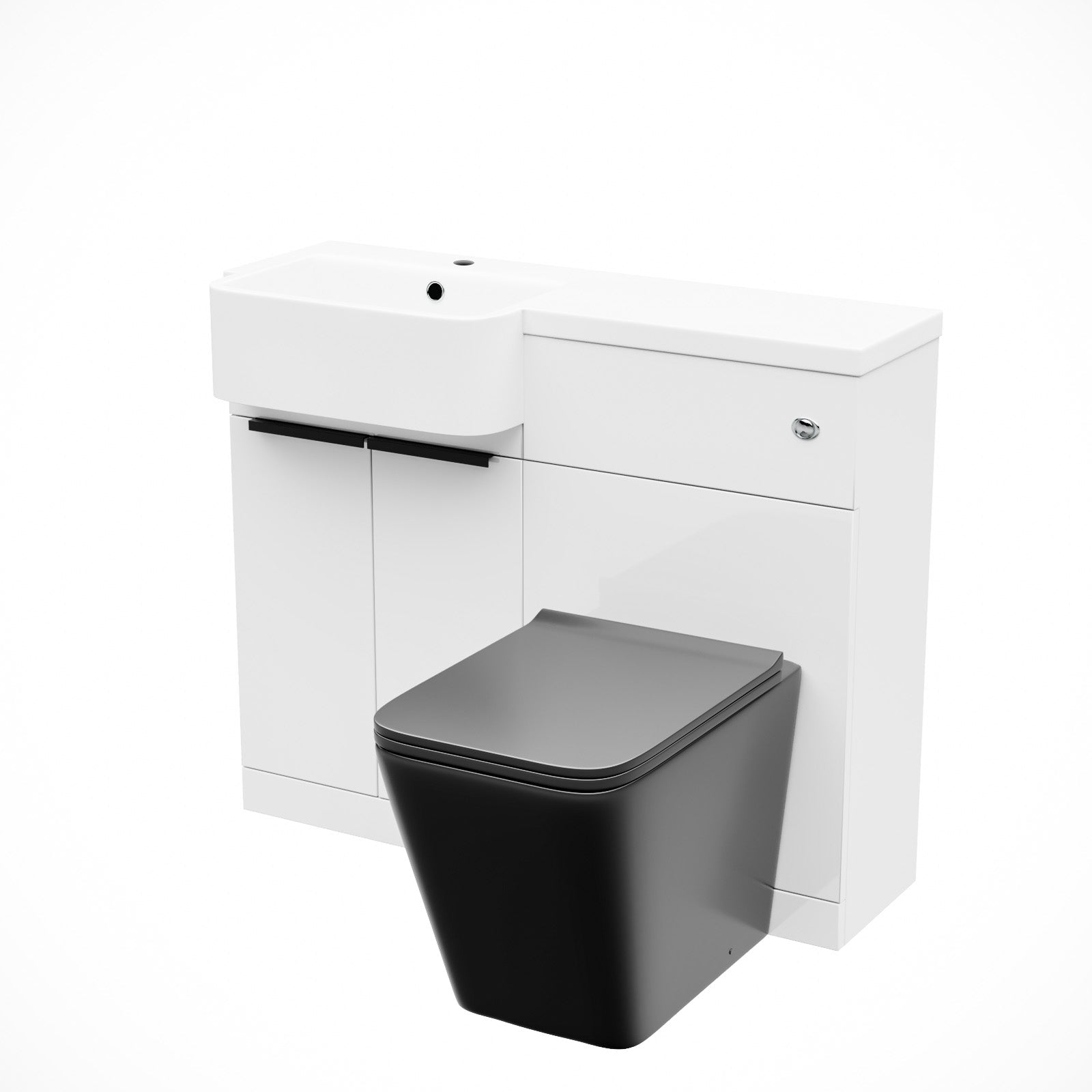 Bretford 1000mm LH Basin Vanity Black Handles, WC Unit & Square Black BTW Toilet
