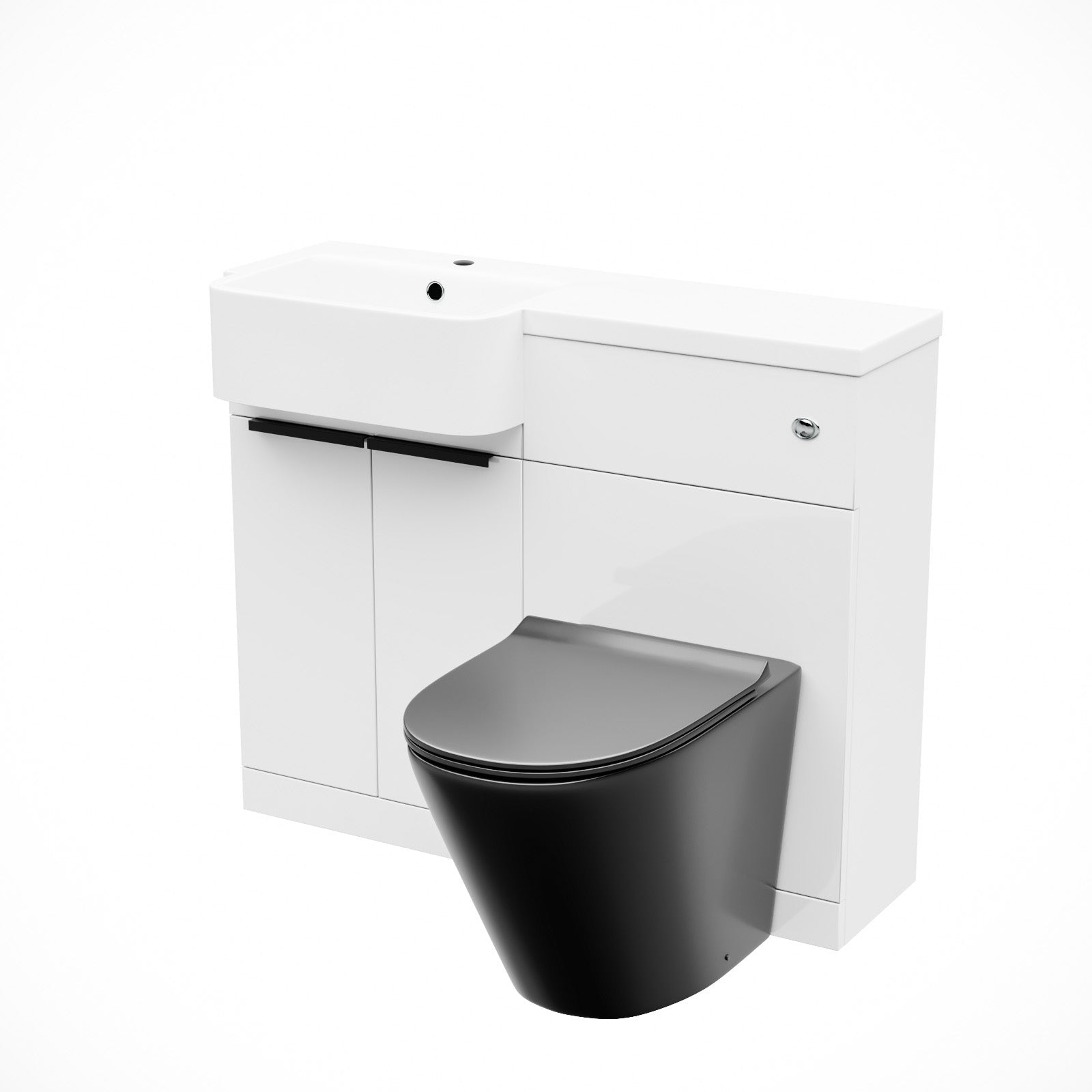 Bretford 1000mm LH Basin Vanity Black Handles, WC Unit & Square Black BTW Toilet