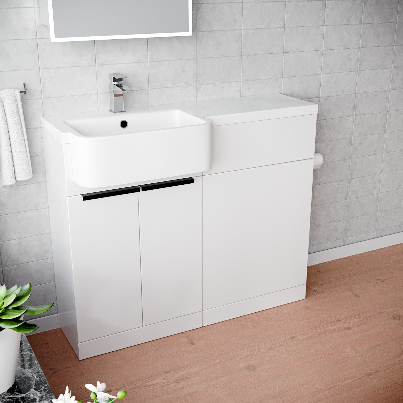 Bretford Freestanding Basin Vanity Unit with Black Handle & WC Unit