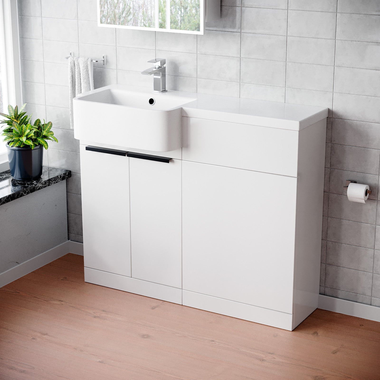 Bretford Freestanding Basin Vanity Unit with Black Handle & WC Unit