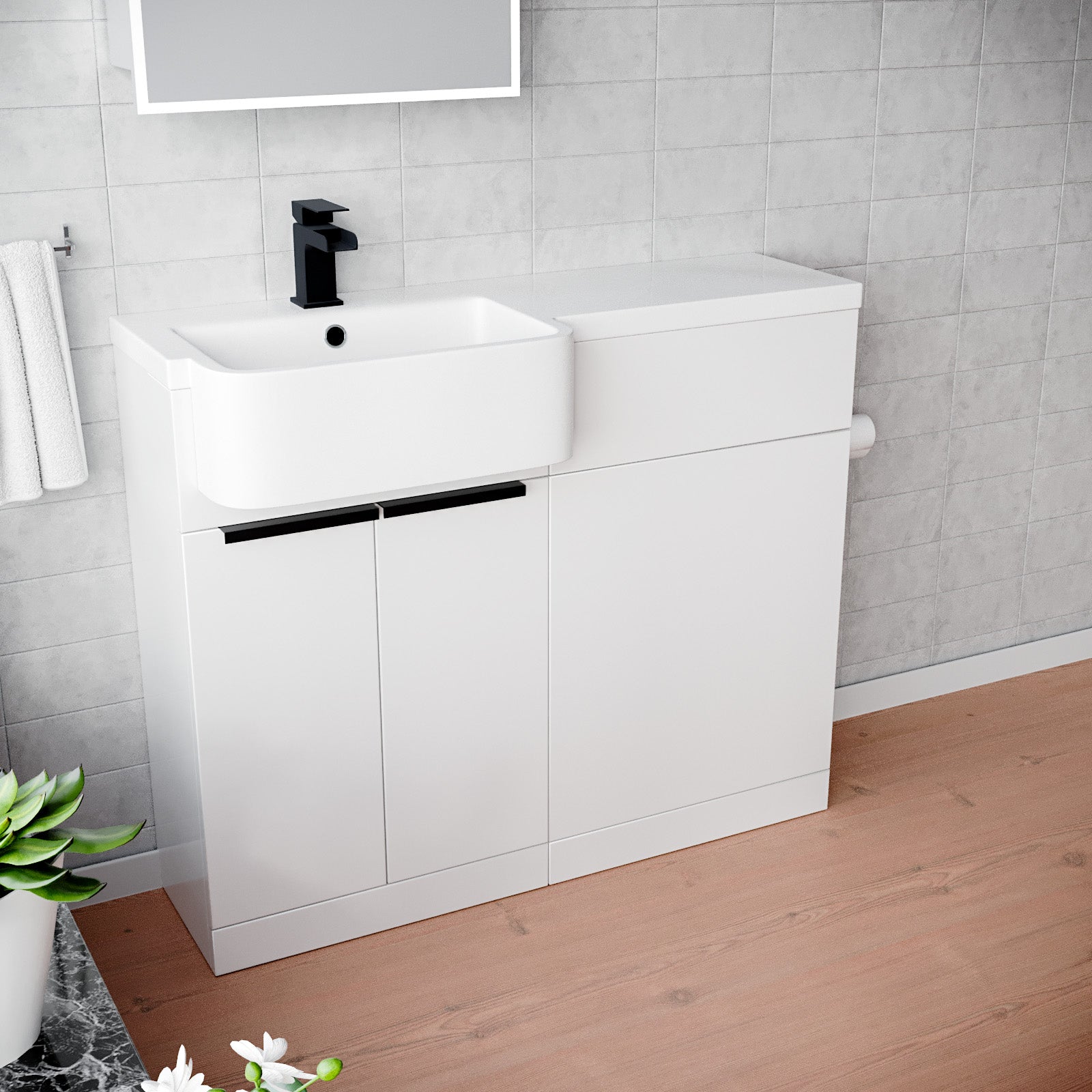 Bretford Black Handle Basin Vanity Unit With Tap & Freestanding WC Unit