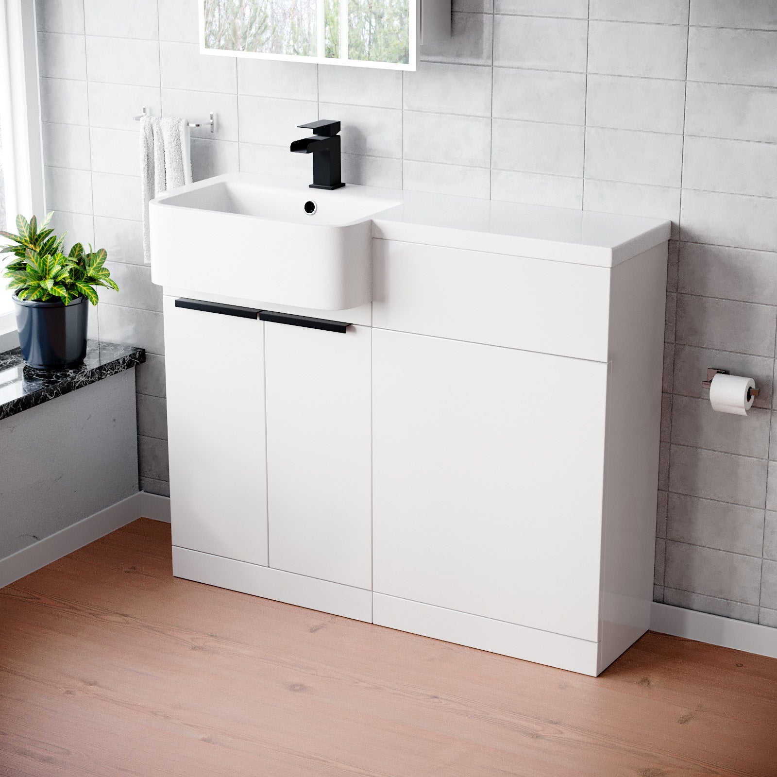 Bretford Black Handle Basin Vanity Unit With Tap & Freestanding WC Unit