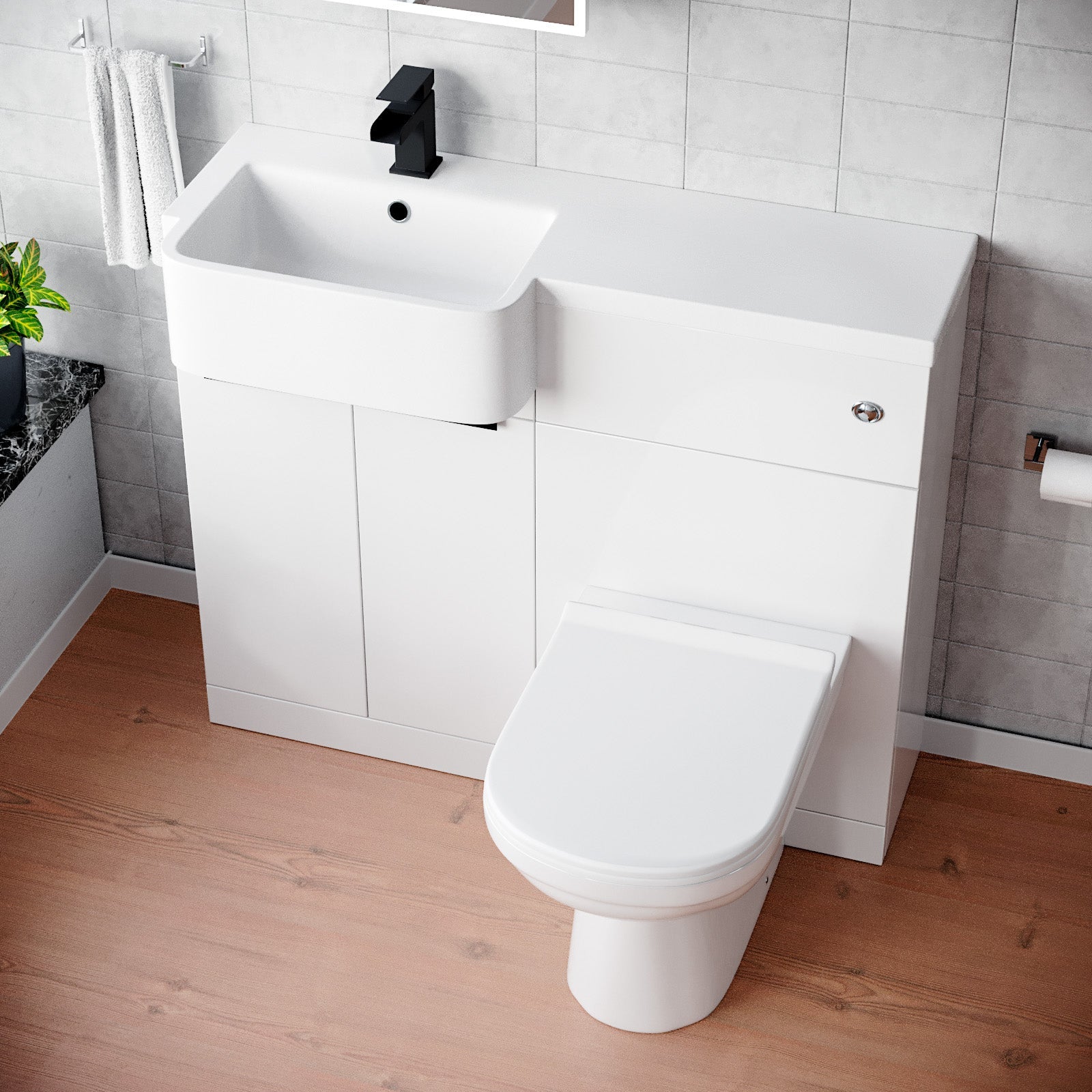 Bretford Black Handle Basin Vanity Unit With Tap, WC Unit & Toilet