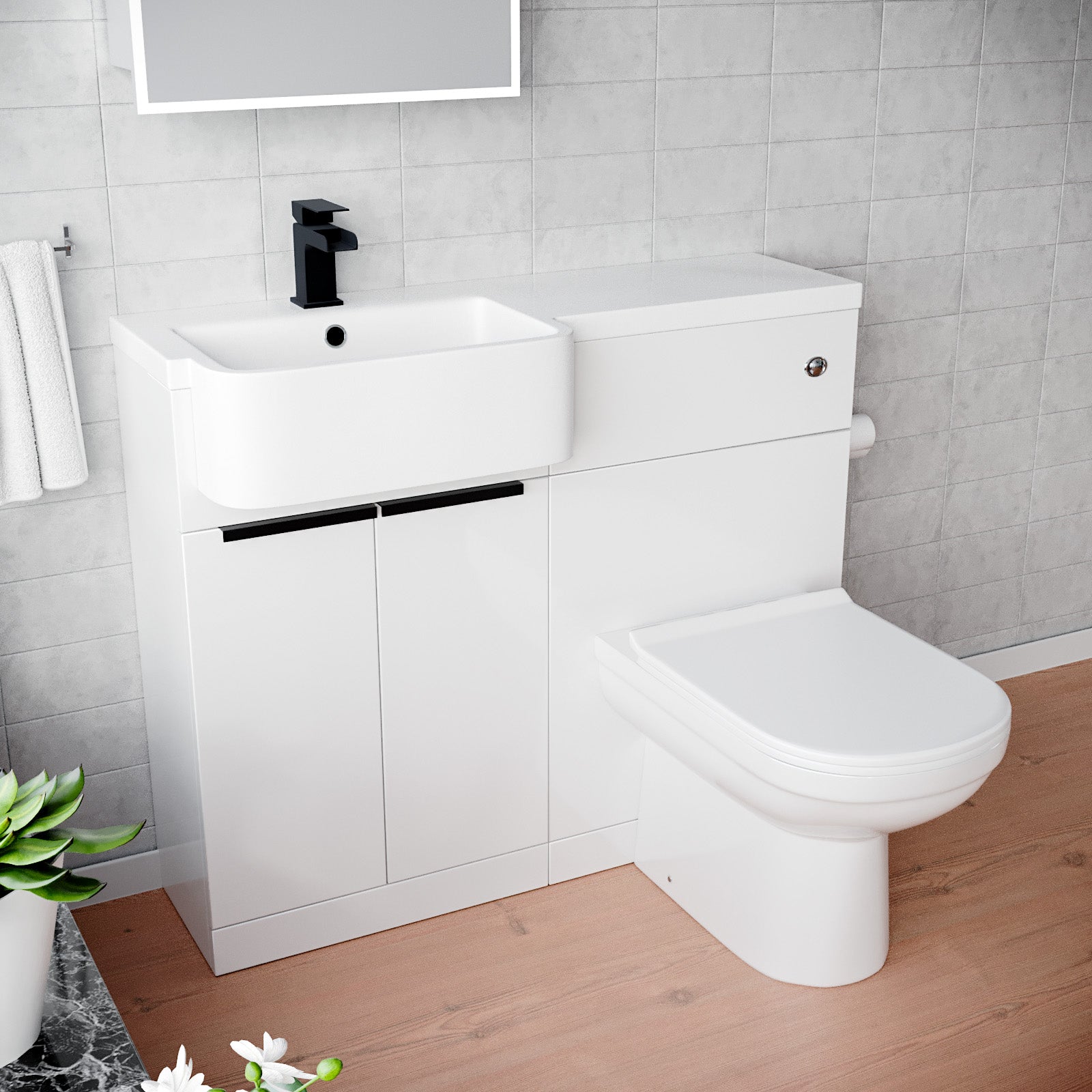 Bretford Black Handle Basin Vanity Unit With Tap, WC Unit & Toilet