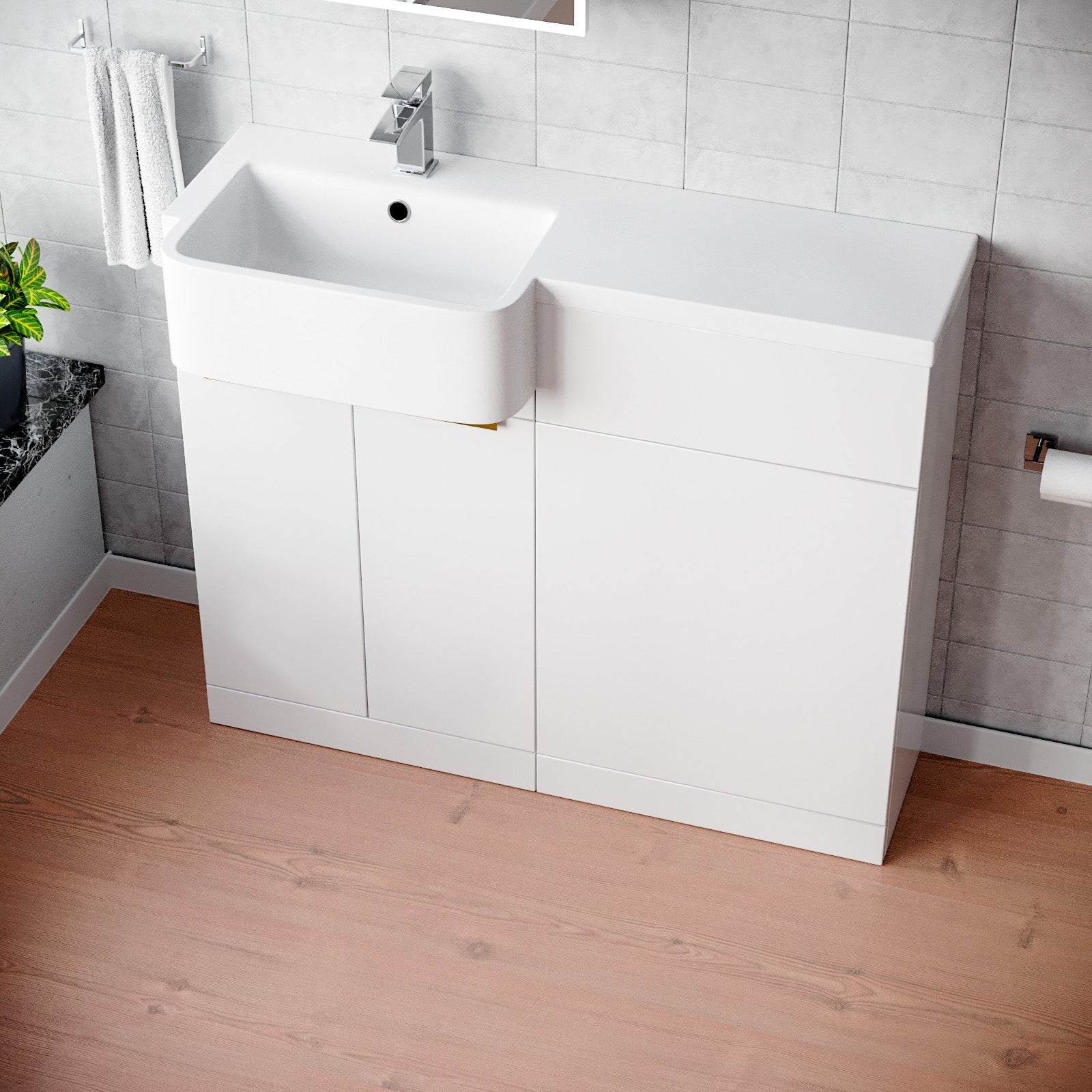 Bretford Freestanding Basin Vanity Unit With Brushed Brass Handle & WC Unit