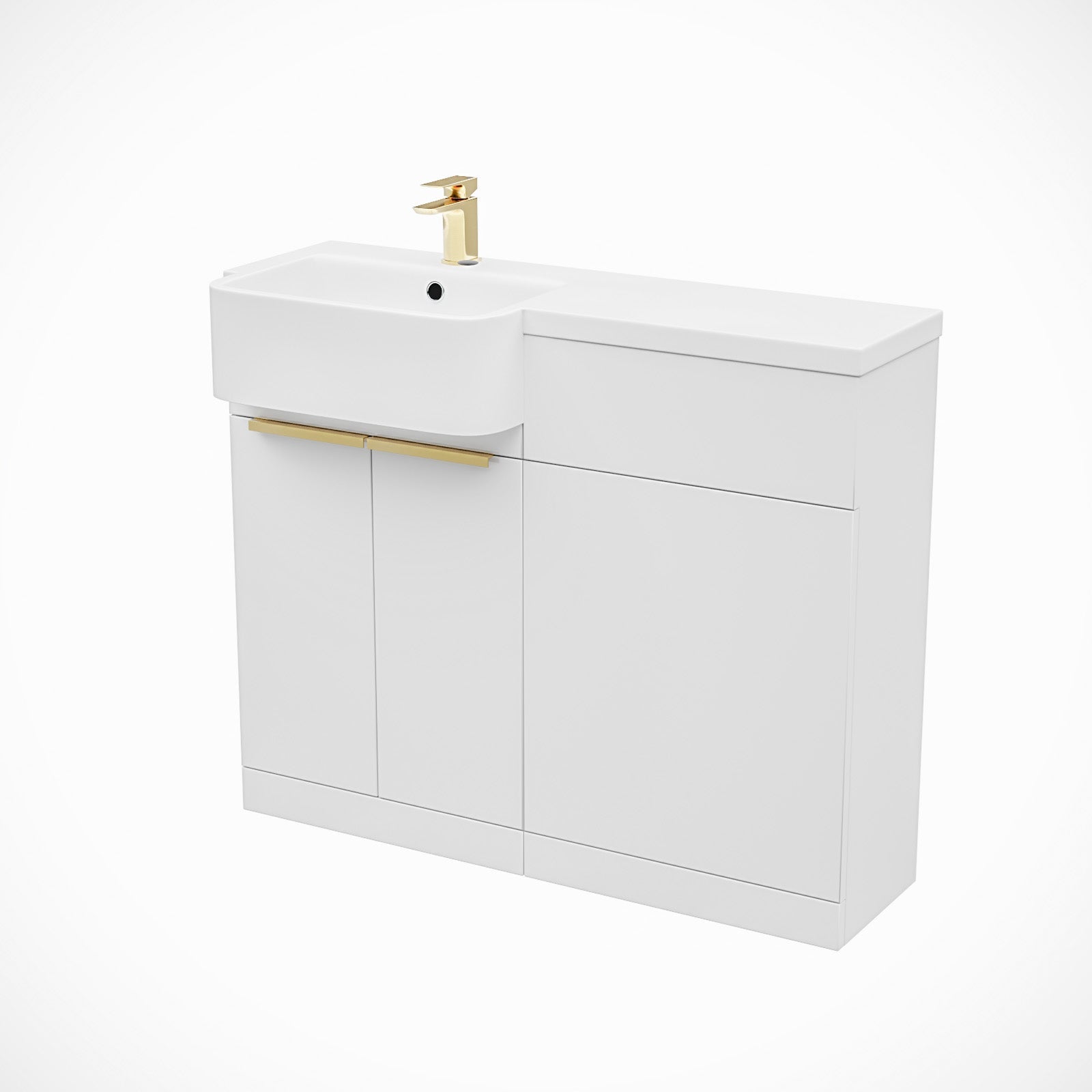 Bretford Brushed Brass Handle Basin Vanity Unit With Tap & WC Unit