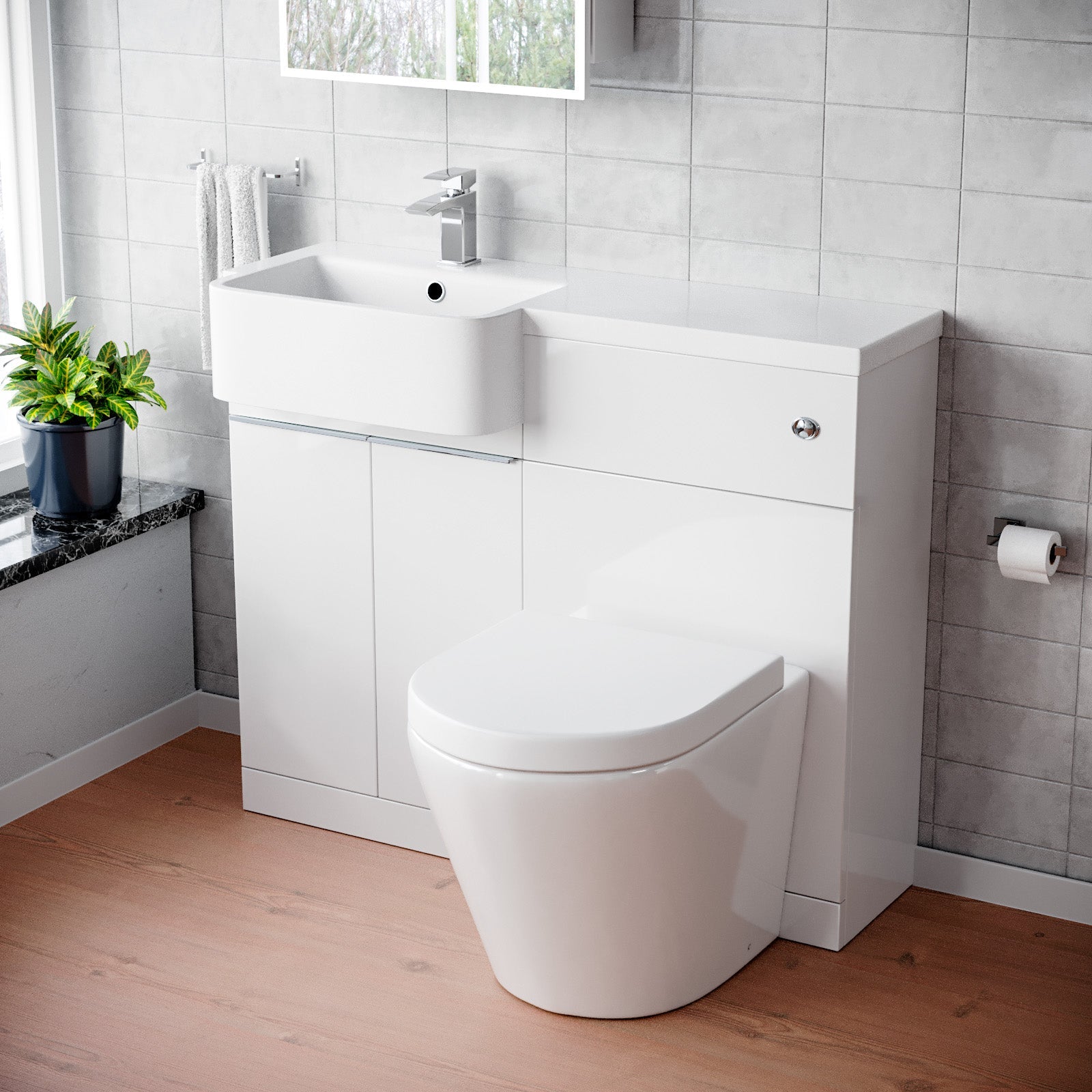 Bretford 1000mm Freestanding Cabinet White with Basin, WC Unit & Toilet