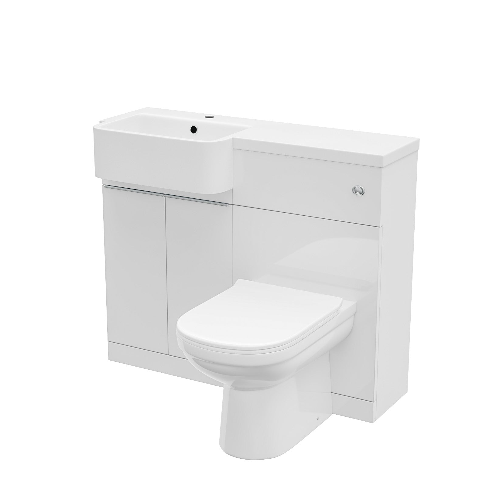 Bretford 1000mm White Cabinet with Basin, WC Unit & Toilet & Chrome Handle