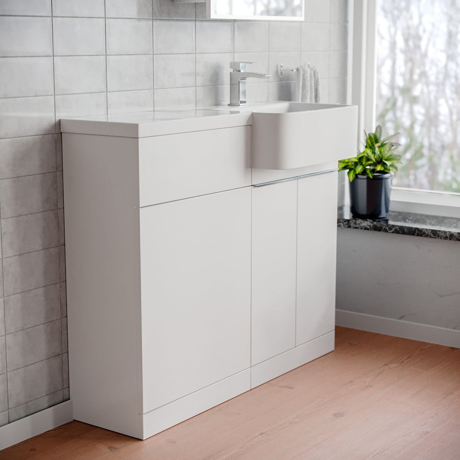Bretford 1000mm Freestanding White Cabinet with Basin & WC Unit