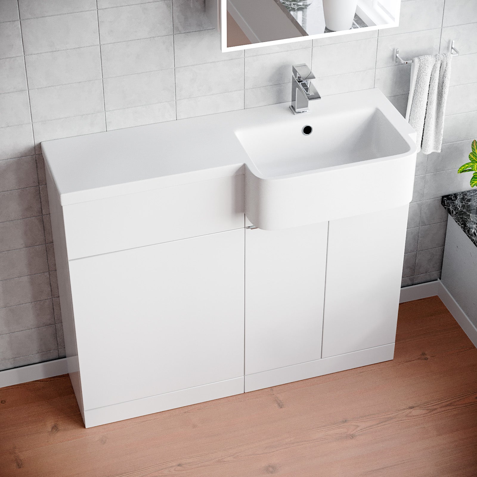Bretford 1000mm Freestanding White Cabinet with Basin & WC Unit