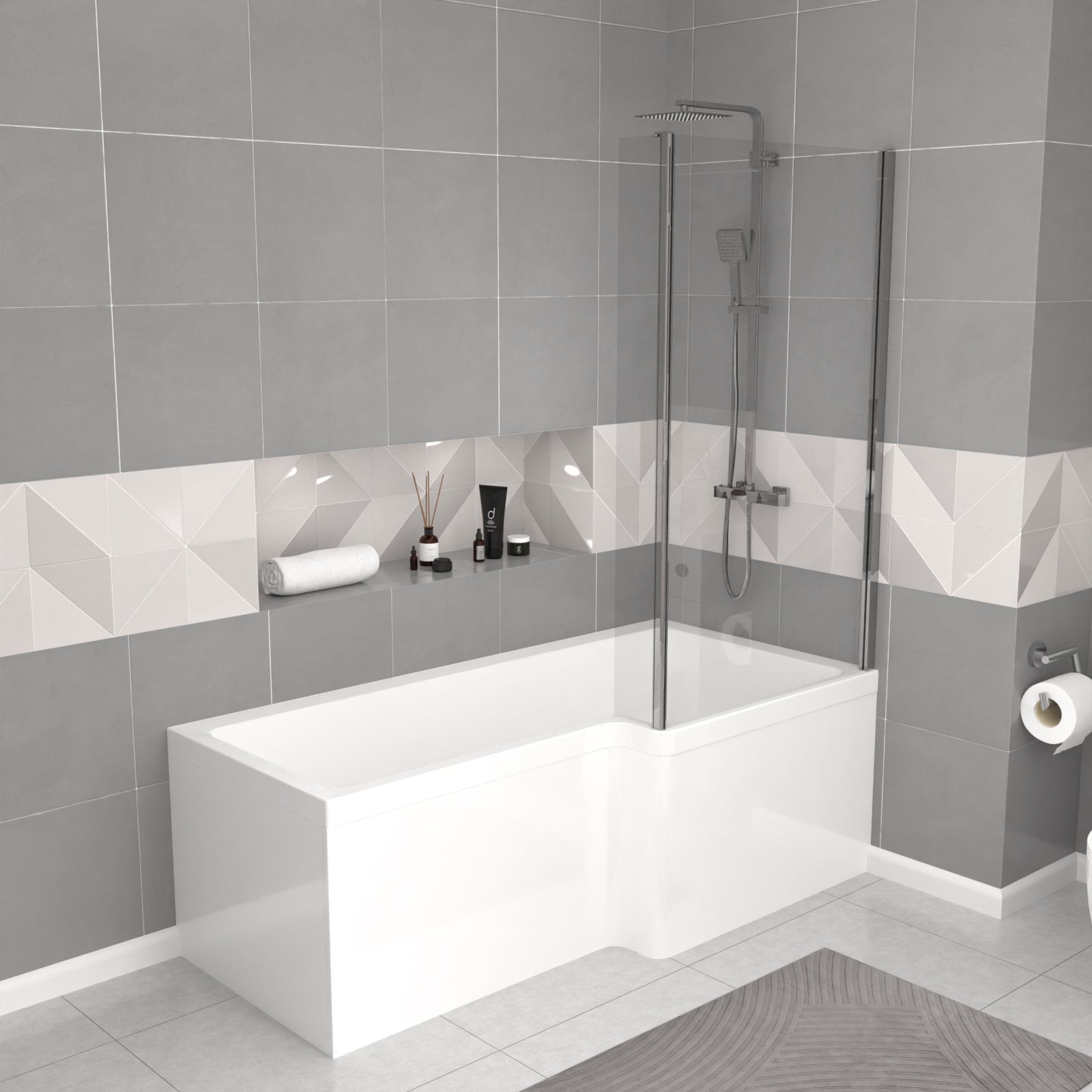 Bretford 1005mm White RH Basin Cabinet WC Unit L-Shaped Bath BTW Toilet & Panel Screen