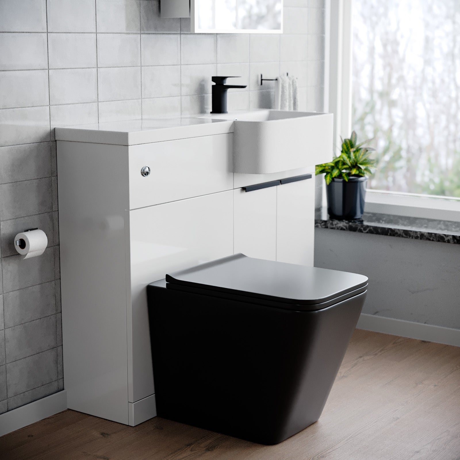 Bretford 1000mm RH Basin Vanity Black Handles, WC Unit & Square Black BTW Toilet Basin Vanity Black Handles, WC Unit & Square Black BTW Toilet