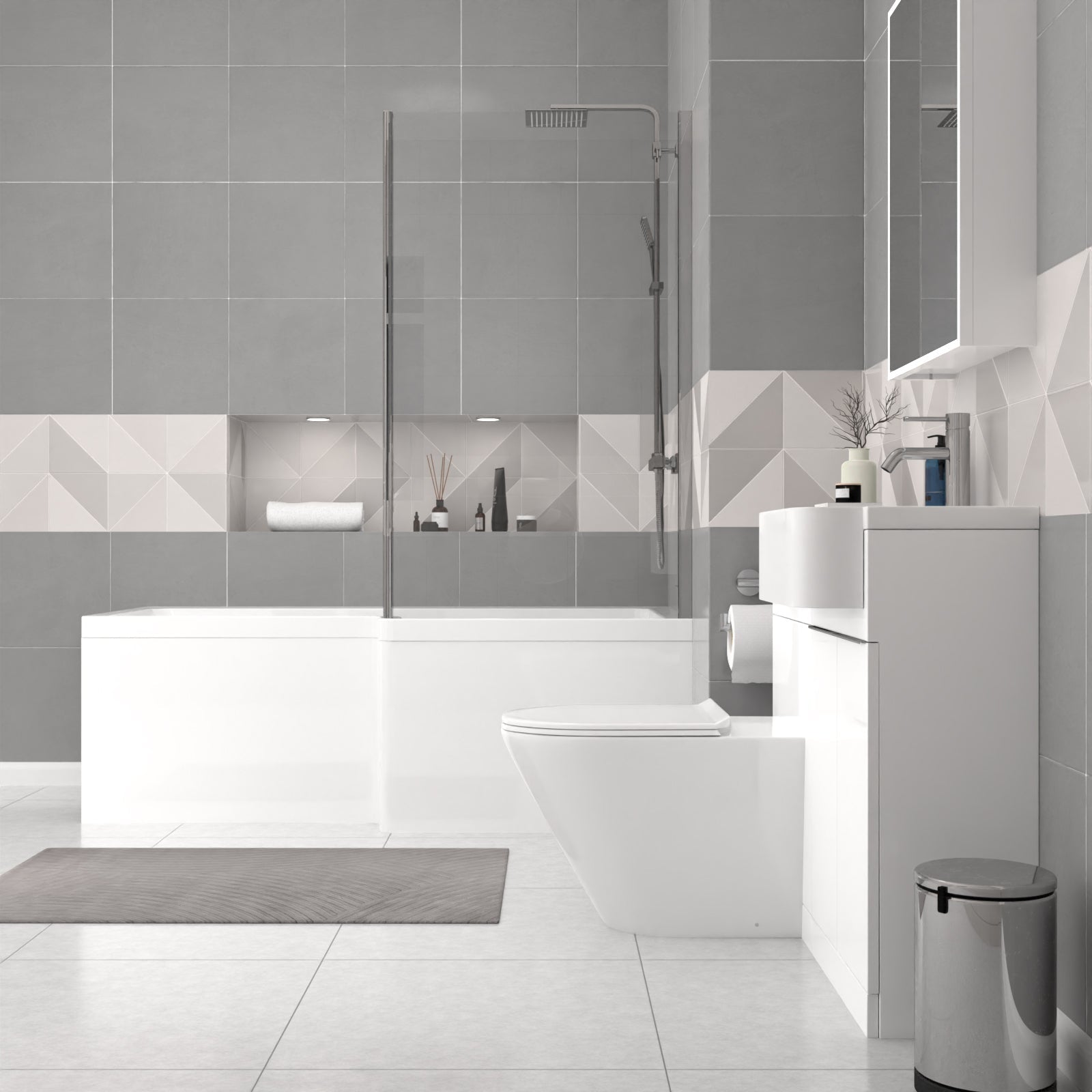 Bretford RH Basin Cabinet WC Unit BTW Toilet L-Shaped Bath & Panel Screen