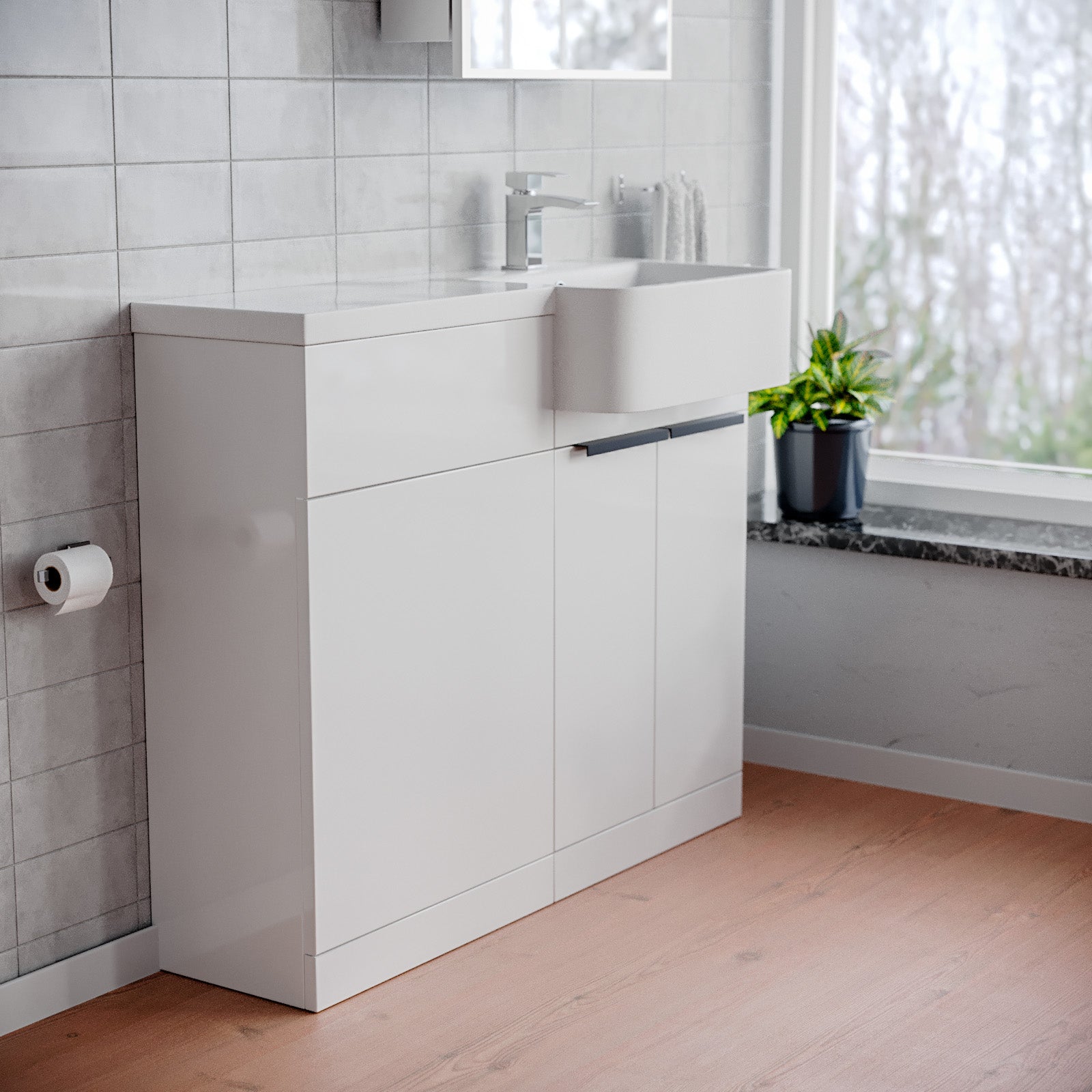 Bretford Freestanding Basin Vanity Unit with Black Handle & WC Unit