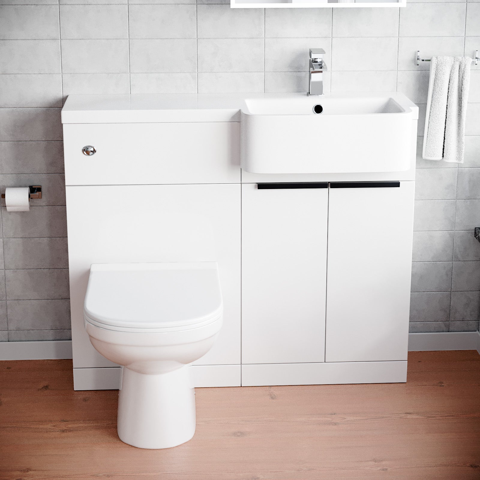 Bretford Freestanding Basin Vanity Unit With Black Handles, WC Unit & Toilet