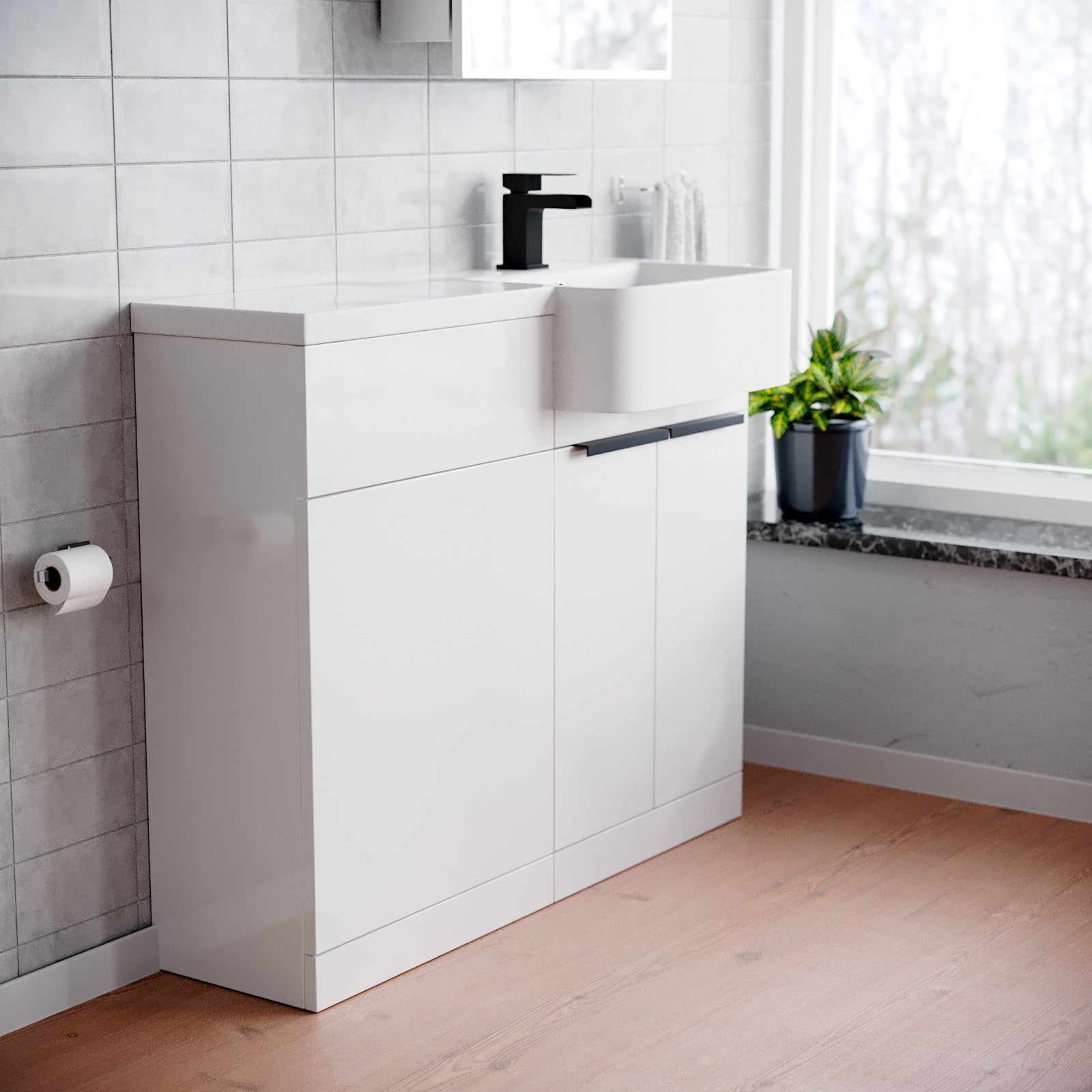 Bretford Black Handle Basin Vanity Unit With Tap & Freestanding WC Unit