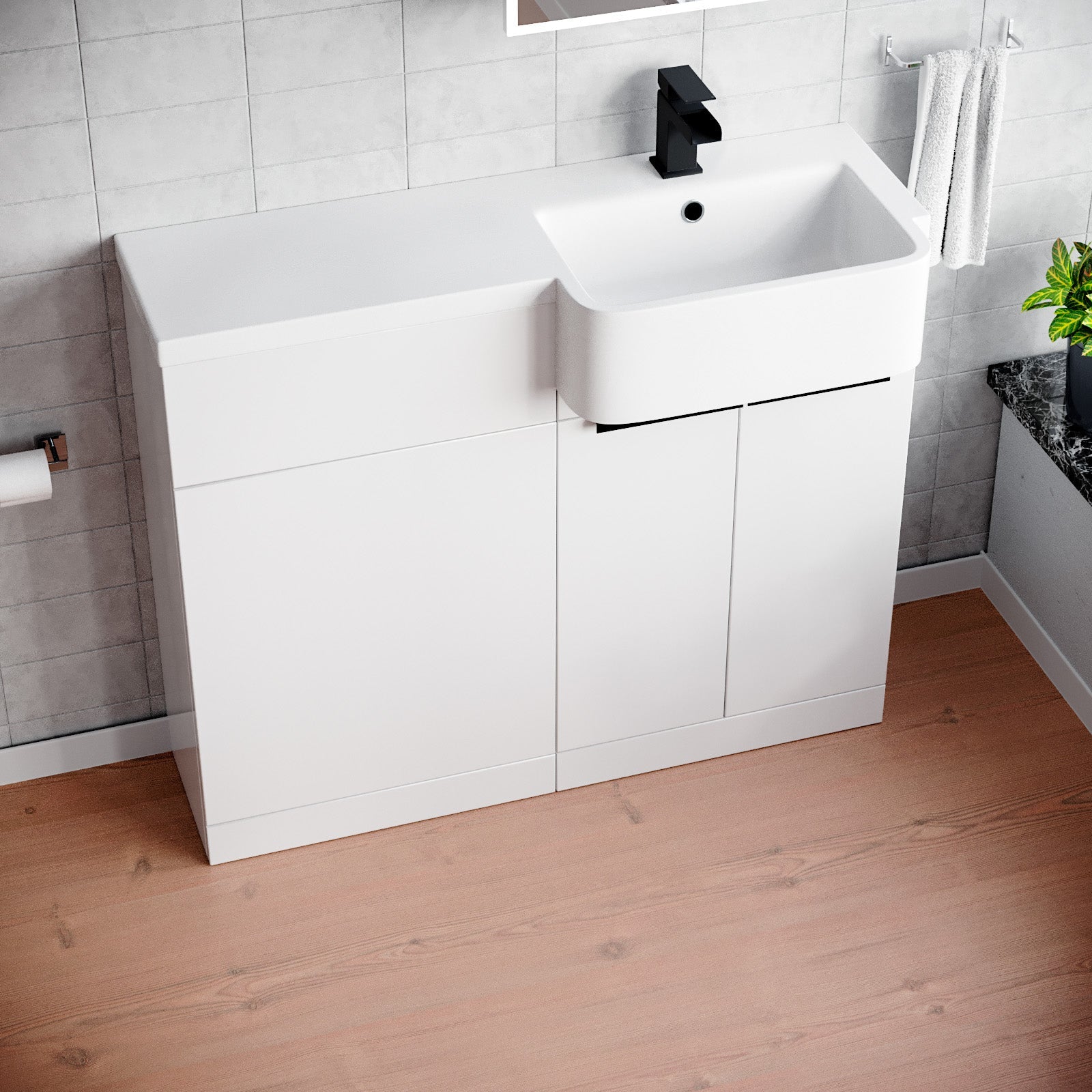 Bretford Black Handle Basin Vanity Unit With Tap & Freestanding WC Unit