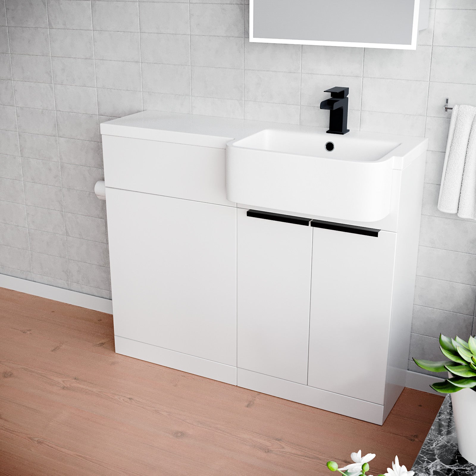 Bretford Black Handle Basin Vanity Unit With Tap & Freestanding WC Unit