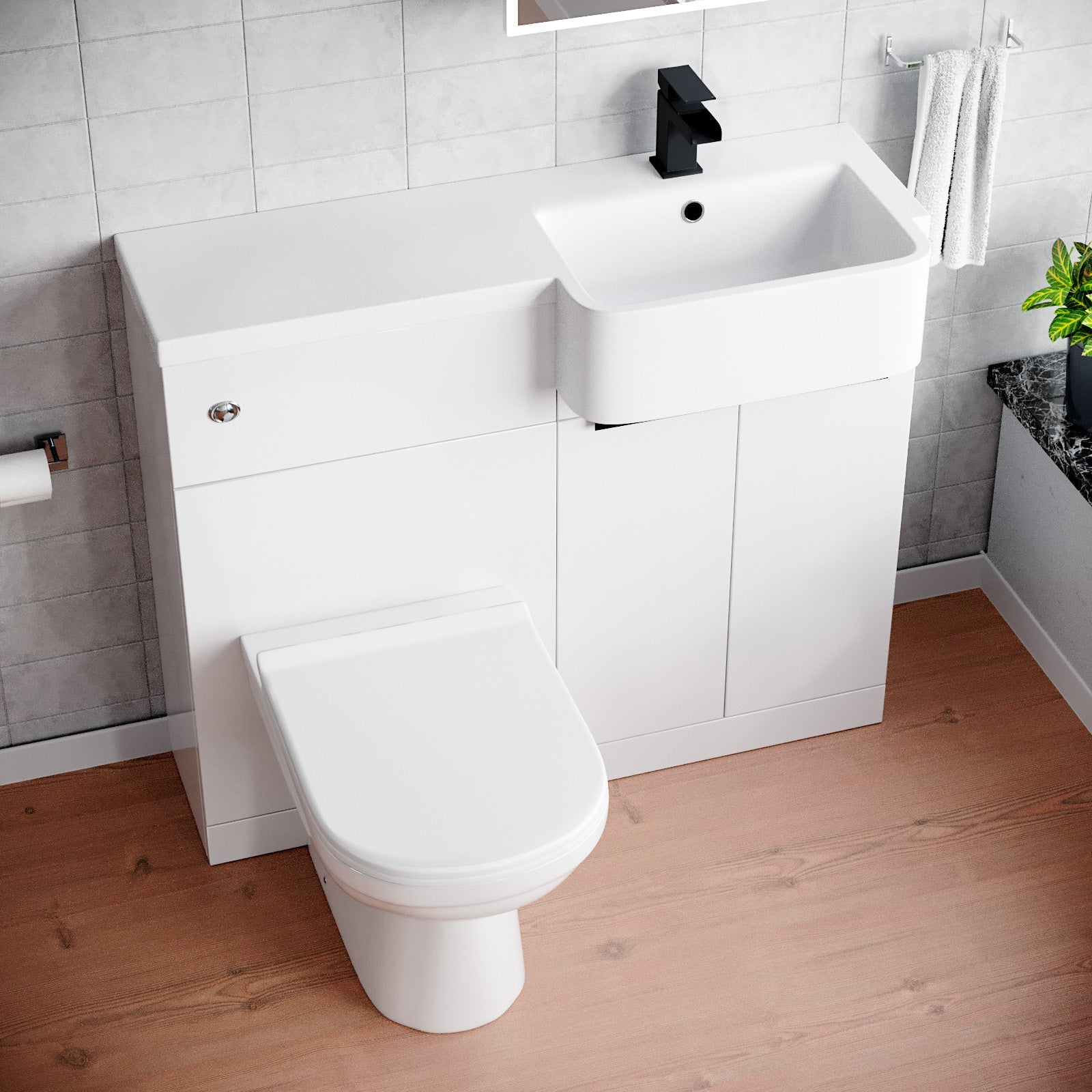 Bretford Black Handle Basin Vanity Unit With Tap, WC Unit & Toilet