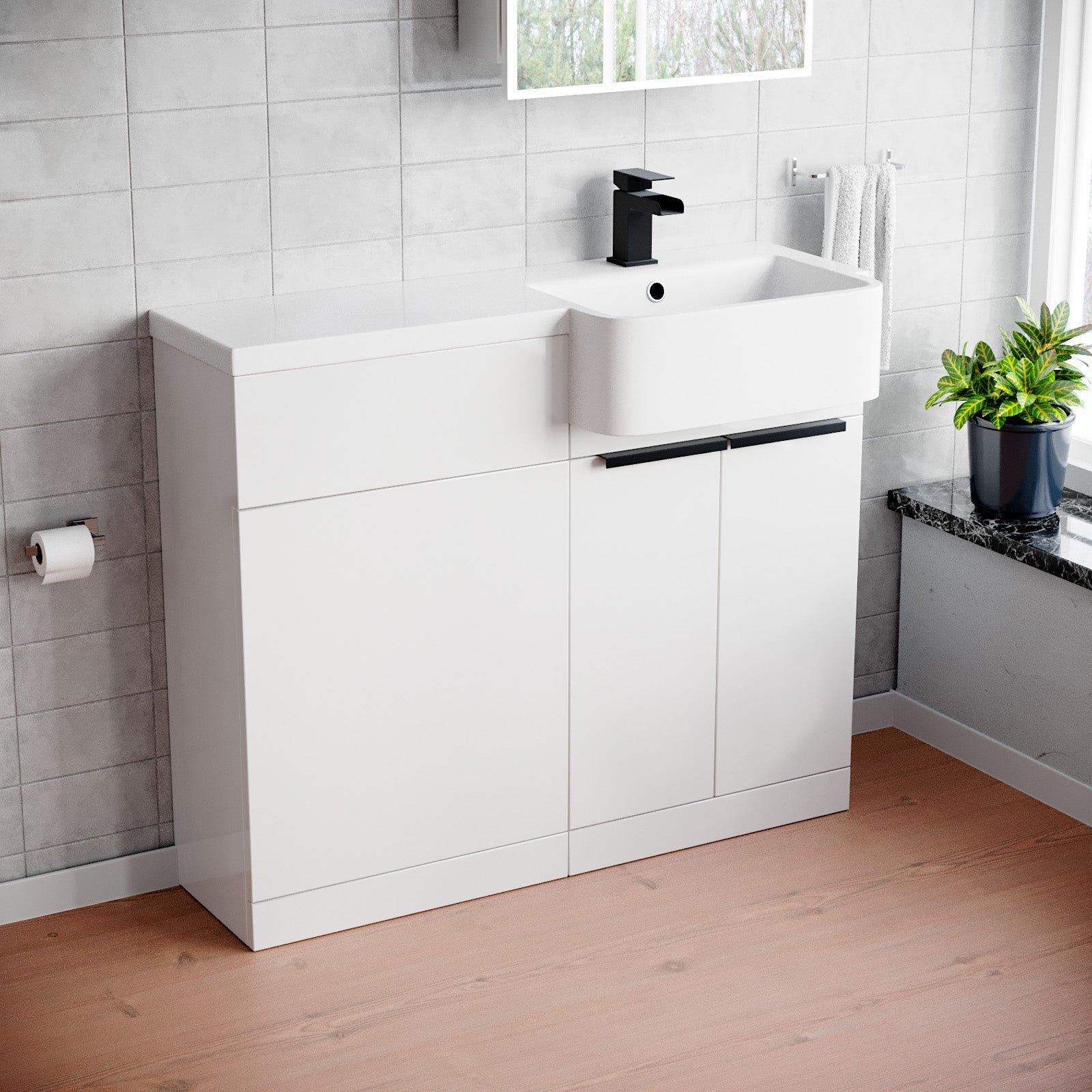 Bretford Black Handle Basin Vanity Unit With Tap & Freestanding WC Unit