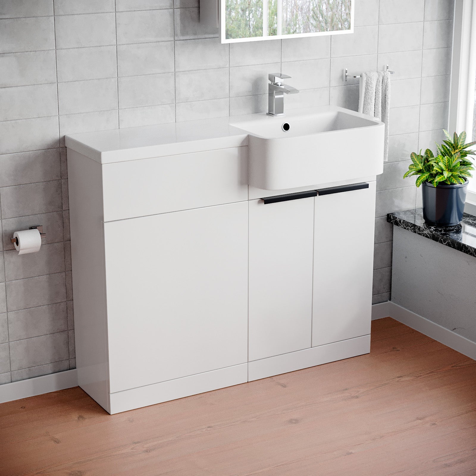 Bretford Freestanding Basin Vanity Unit with Black Handle & WC Unit