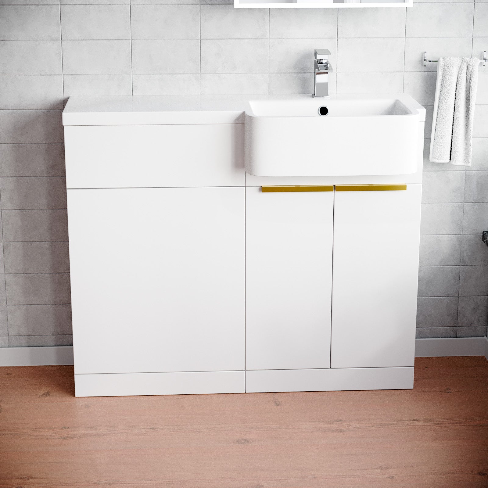 Bretford Freestanding Basin Vanity Unit With Brushed Brass Handle & WC Unit