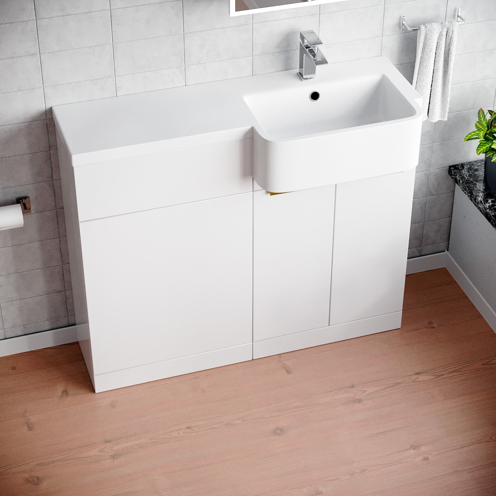 Bretford Freestanding Basin Vanity Unit With Brushed Brass Handle & WC Unit