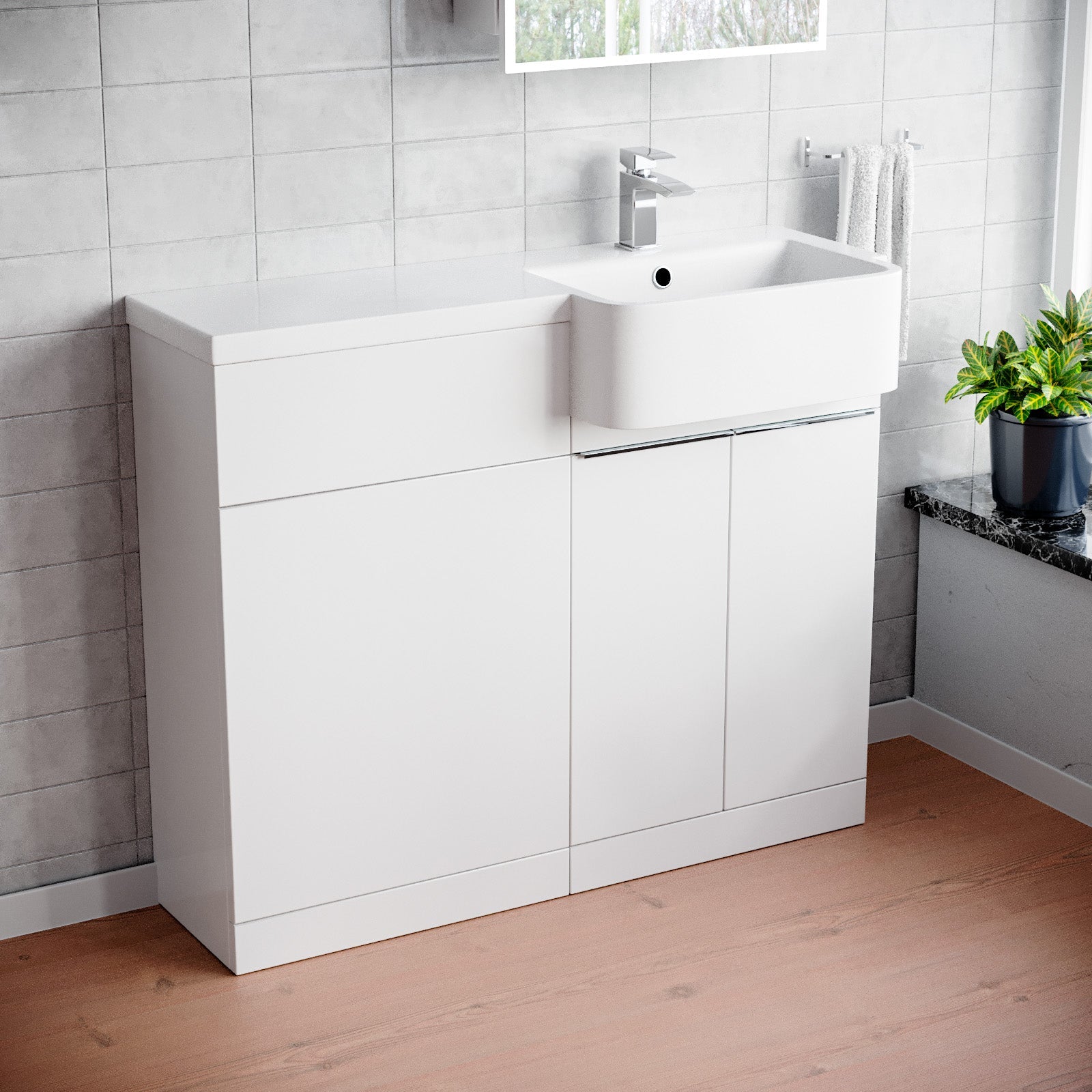 Bretford 1000mm Freestanding White Cabinet with Basin & WC Unit