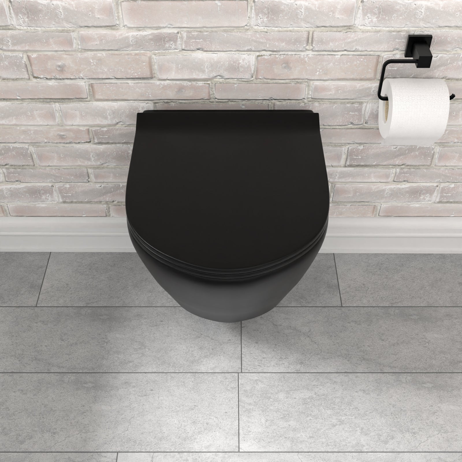 Round Rimless Wall Hung Toilet Pan & Soft Close Seat Matte Black