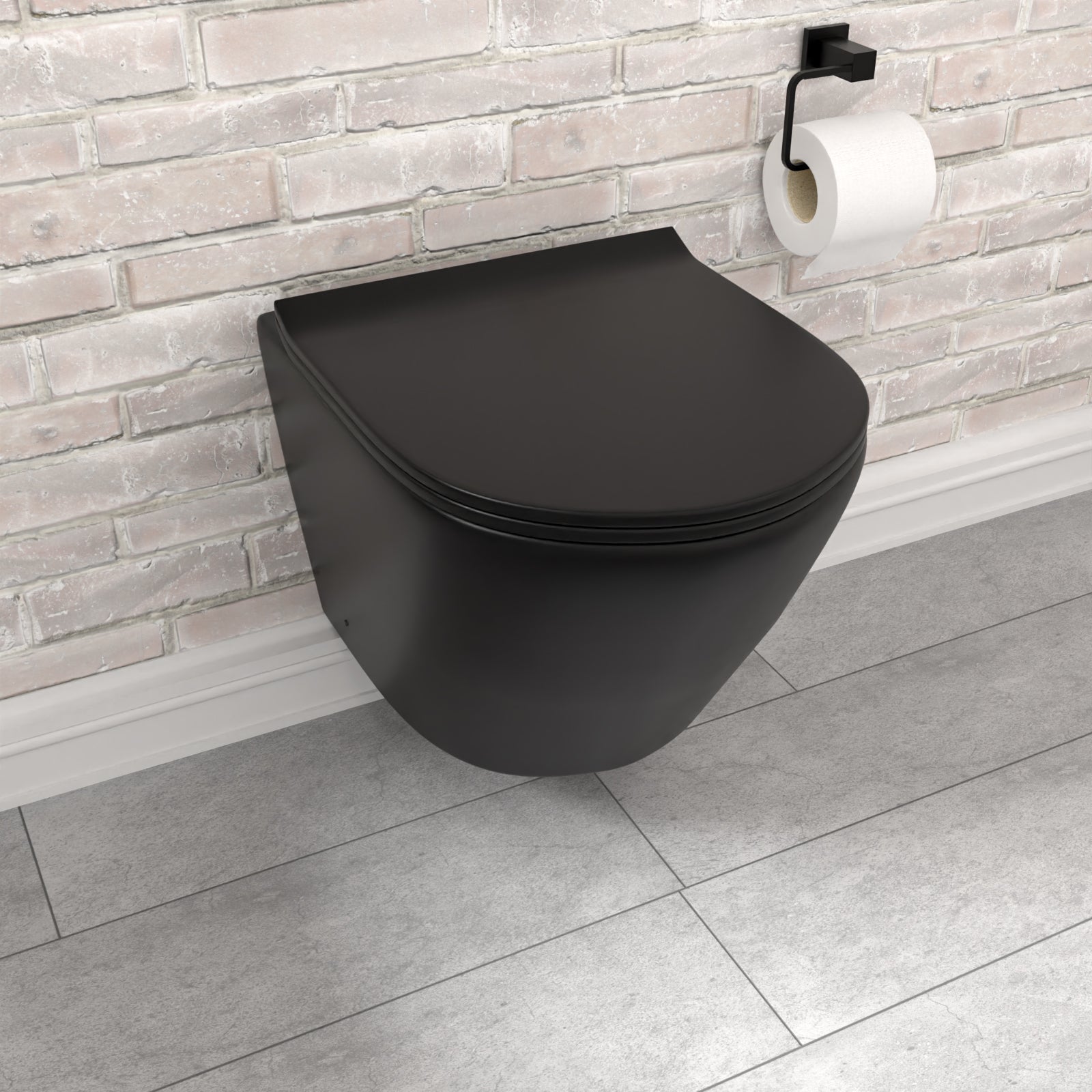 Round Rimless Wall Hung Toilet, Cistern Frame, Flush Plate Matte Black