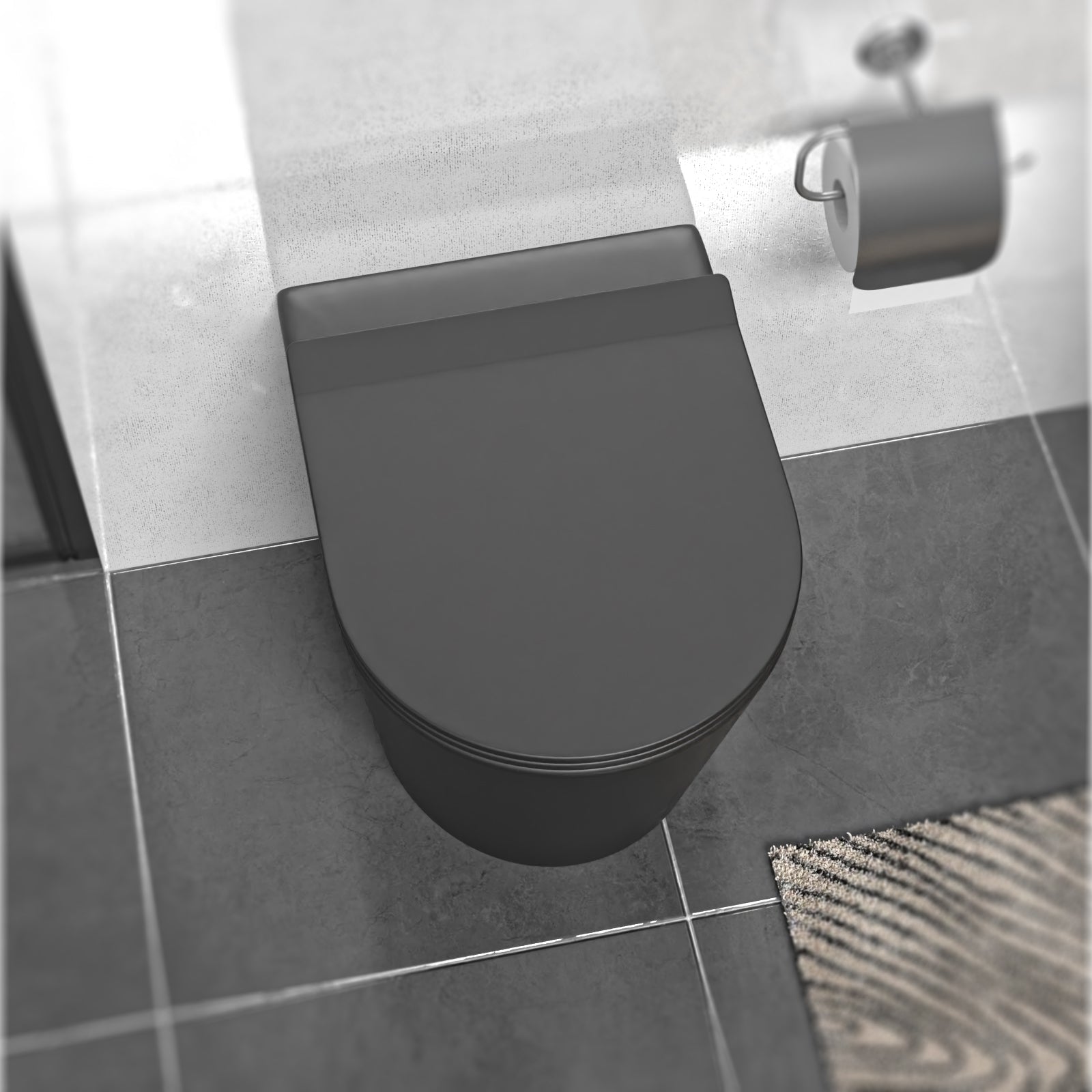 Rimless Round Back To Wall Toilet Pan & Soft Close Seat Matte Black
