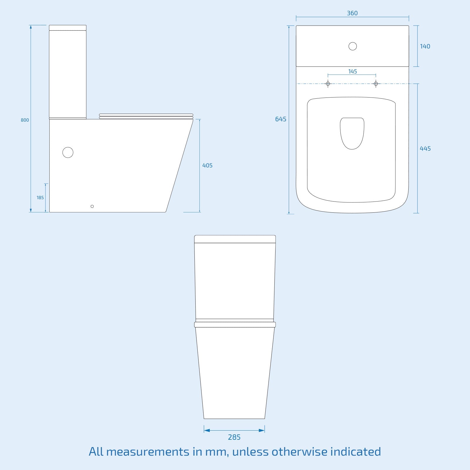 Rimless Square Close Coupled Toilet Pan, Cistern & Seat Matte Black