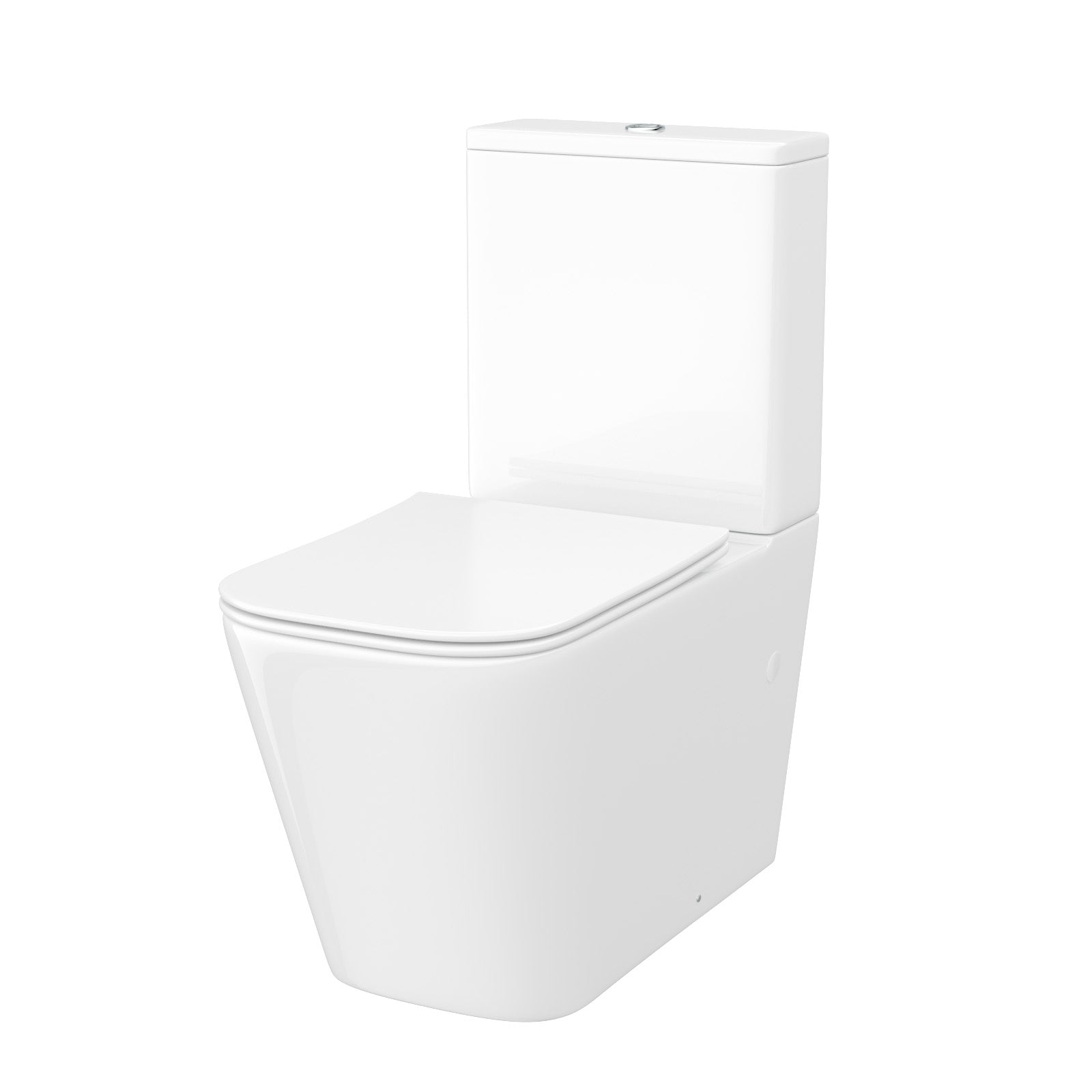 Square Rimless Close Coupled Toilet, Cistern And Soft Close Toilet Seat
