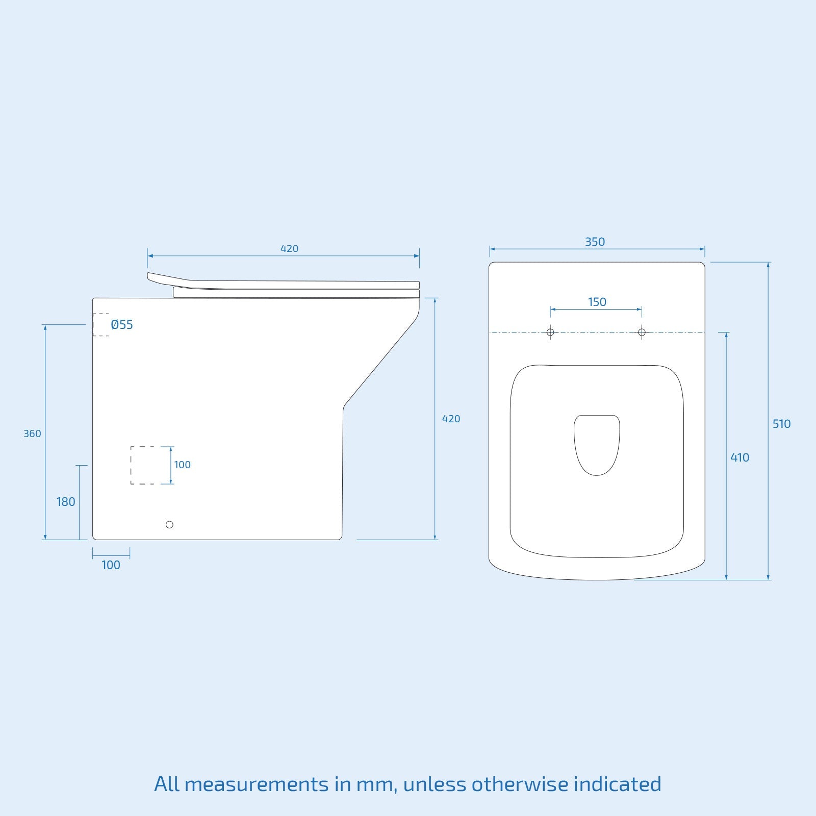White Soft Close Slim Seat Square Back to Wall Toilet