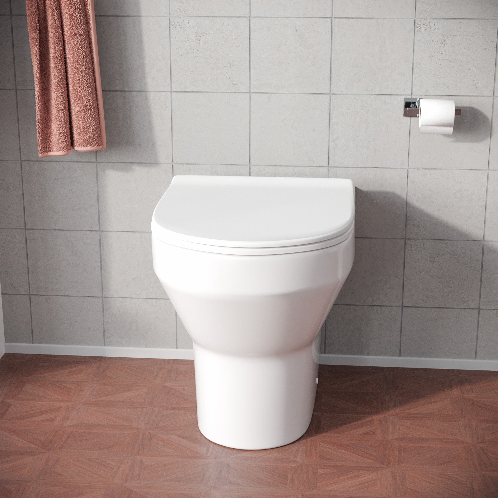 White Rimless Round Back to Wall Toilet with Soft Close Slim Seat
