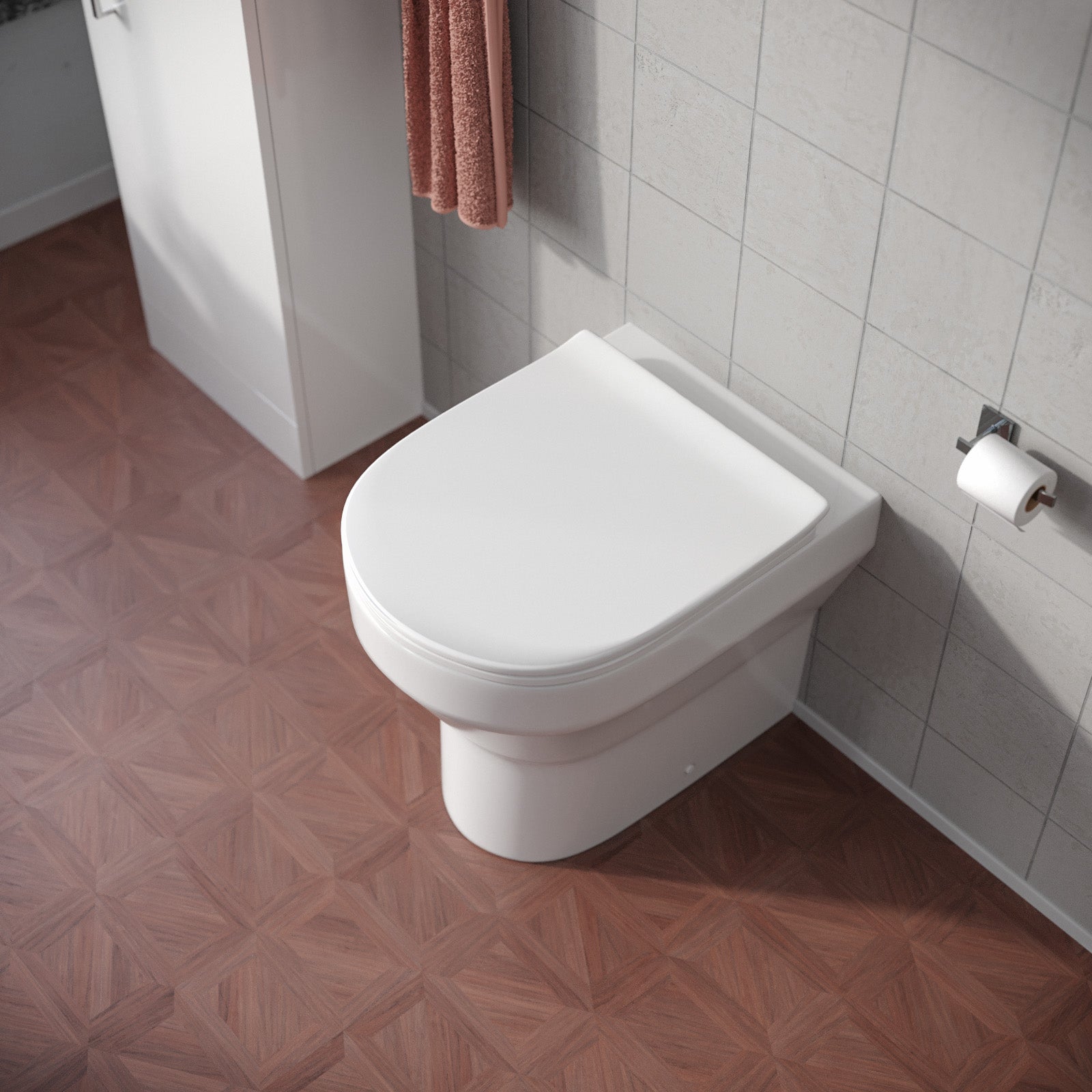 White Rimless Round Back to Wall Toilet with Soft Close Slim Seat