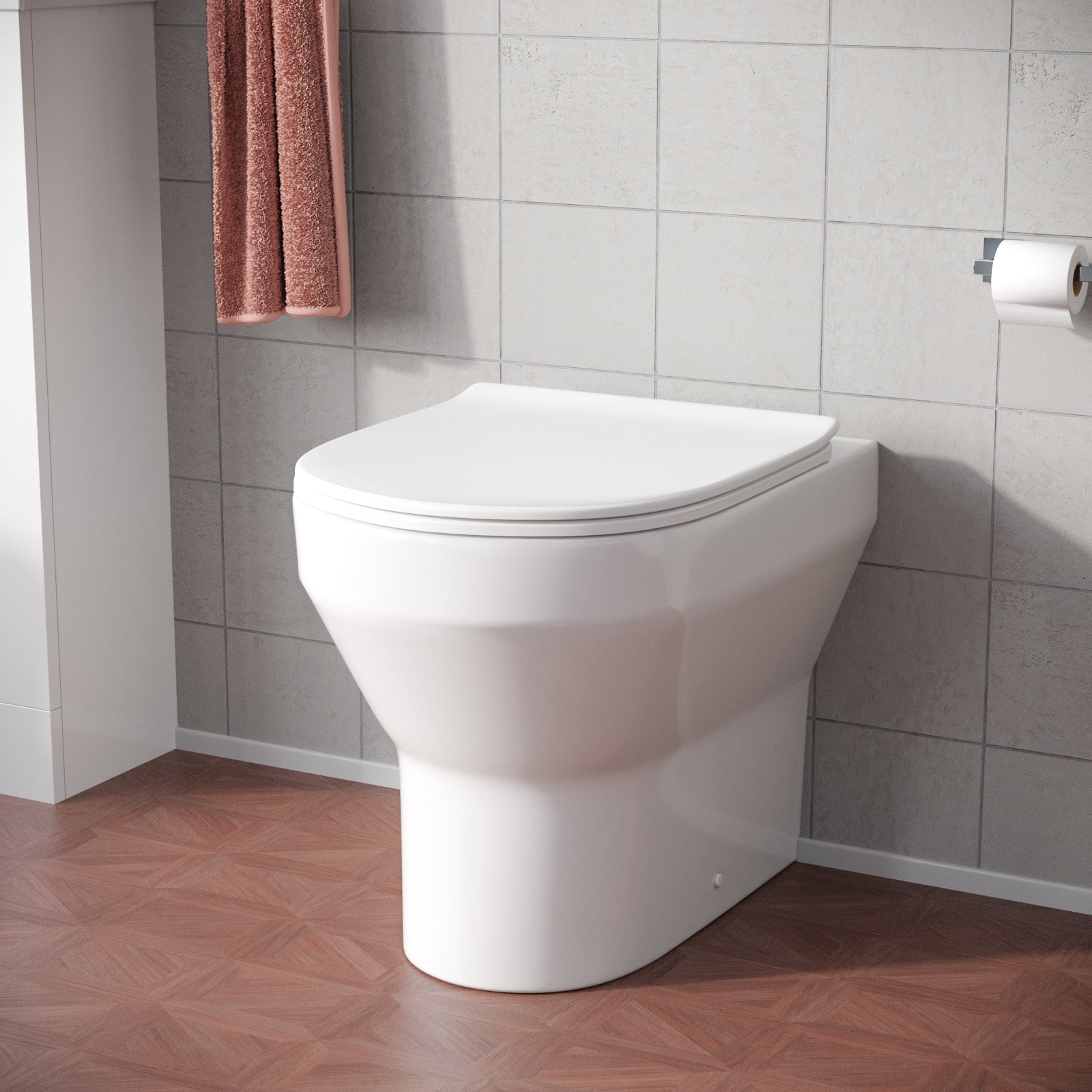White Rimless Round Back to Wall Toilet with Soft Close Slim Seat