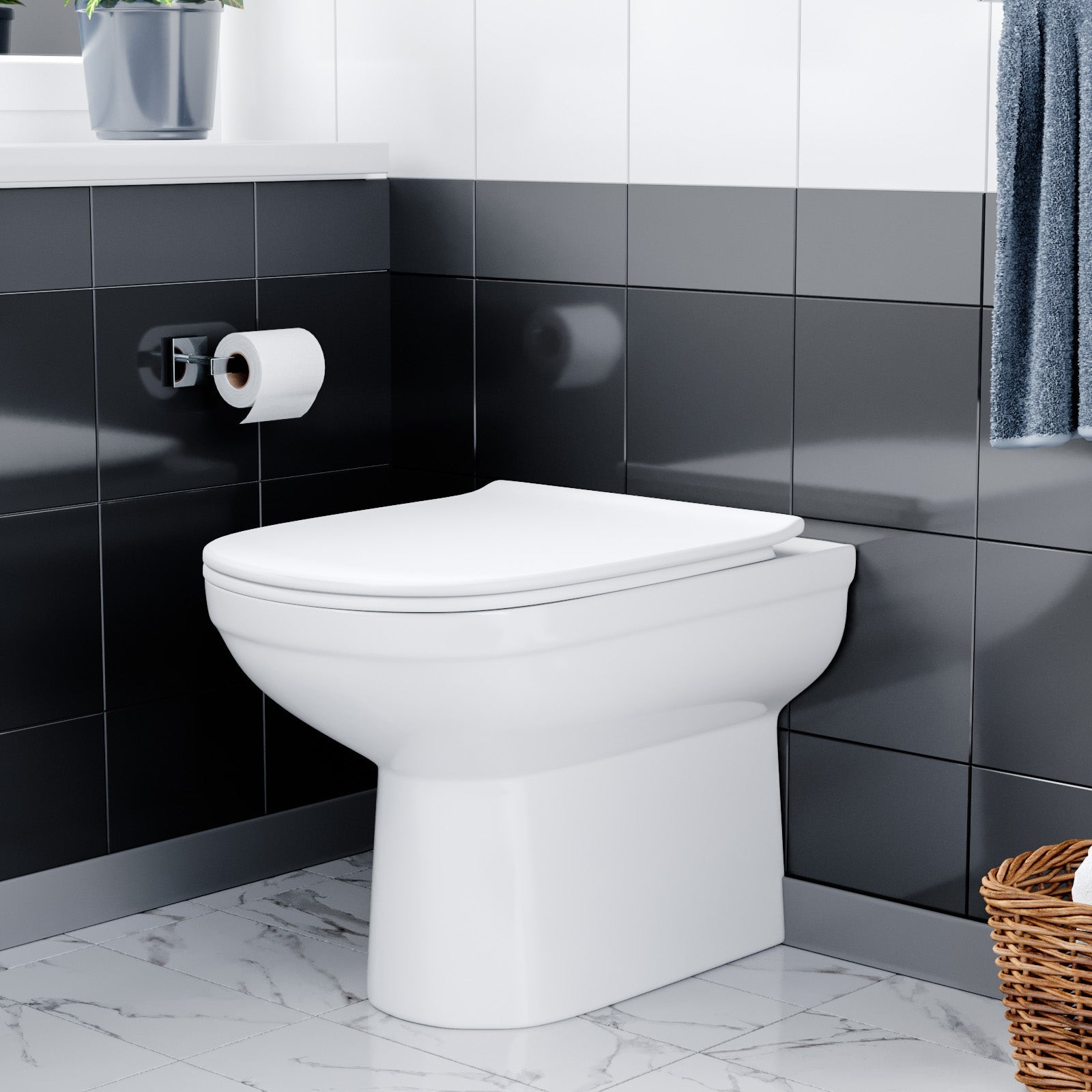 Haden Modern Back to Wall Rimless Toilet and Soft Close Seat White