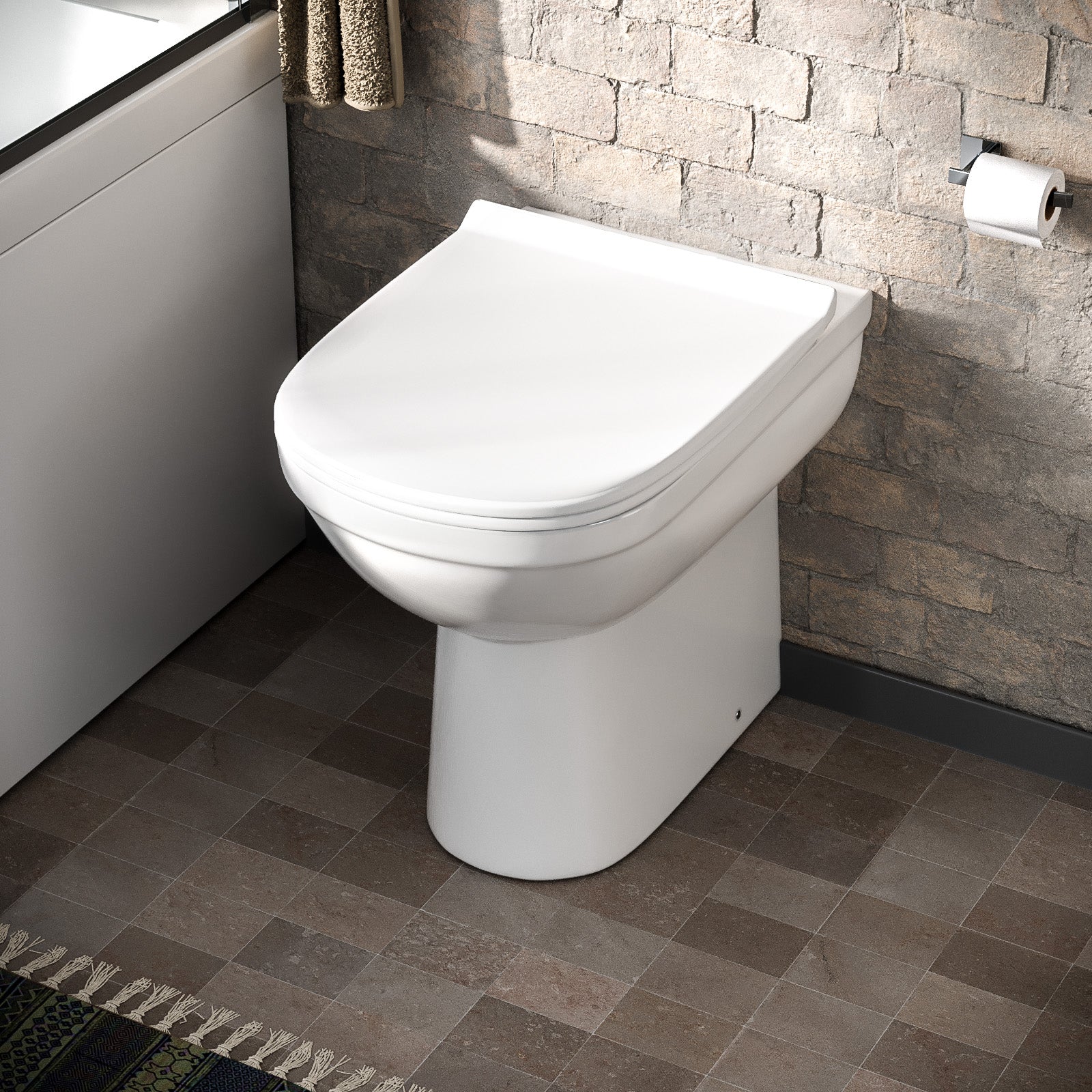Kelfield Contemporary Bathroom Comfort Height Back to Wall Toilet with Soft Close Seat White