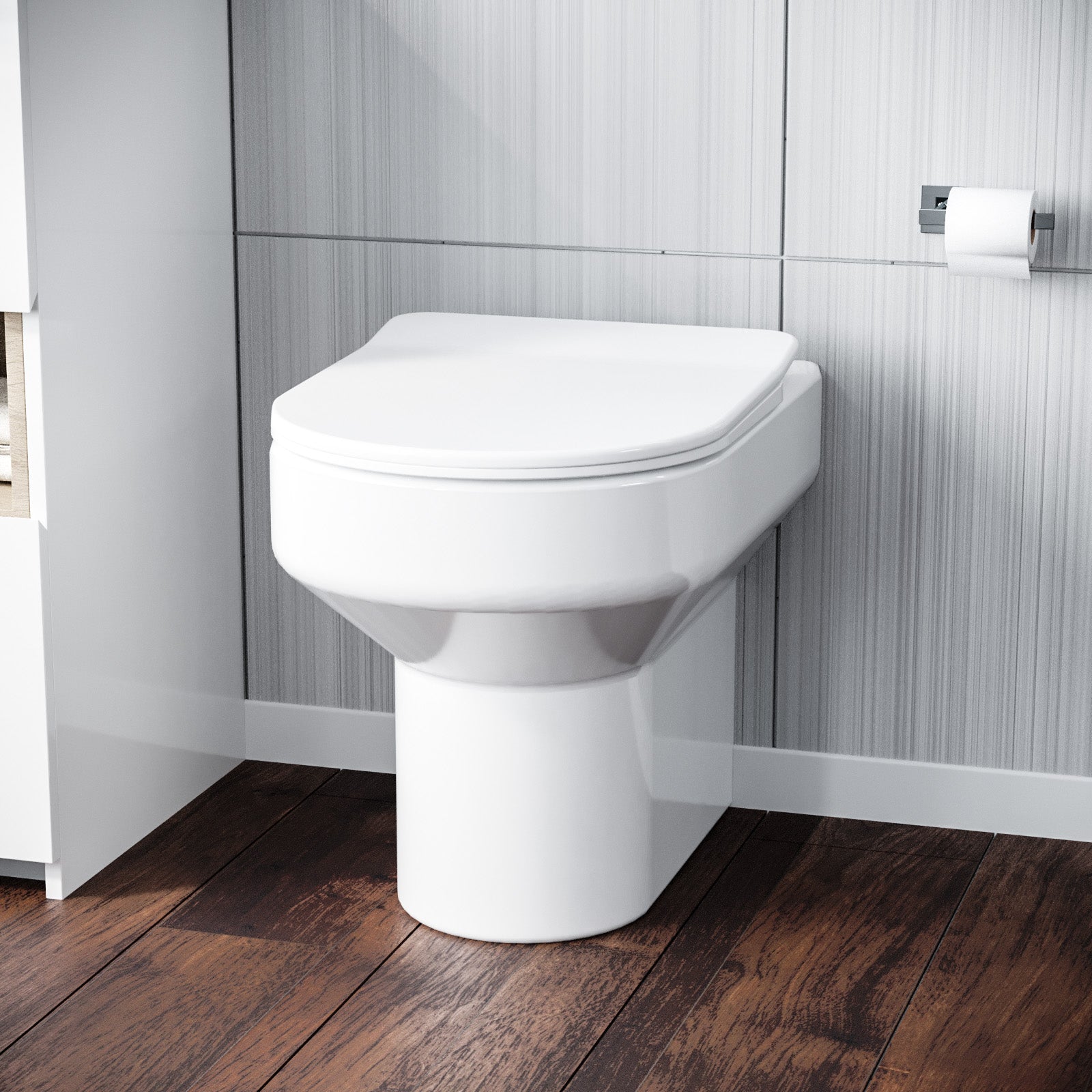 Kensington Contemporary Bathroom Rimless Back to Wall Toilet with Soft Close Seat White