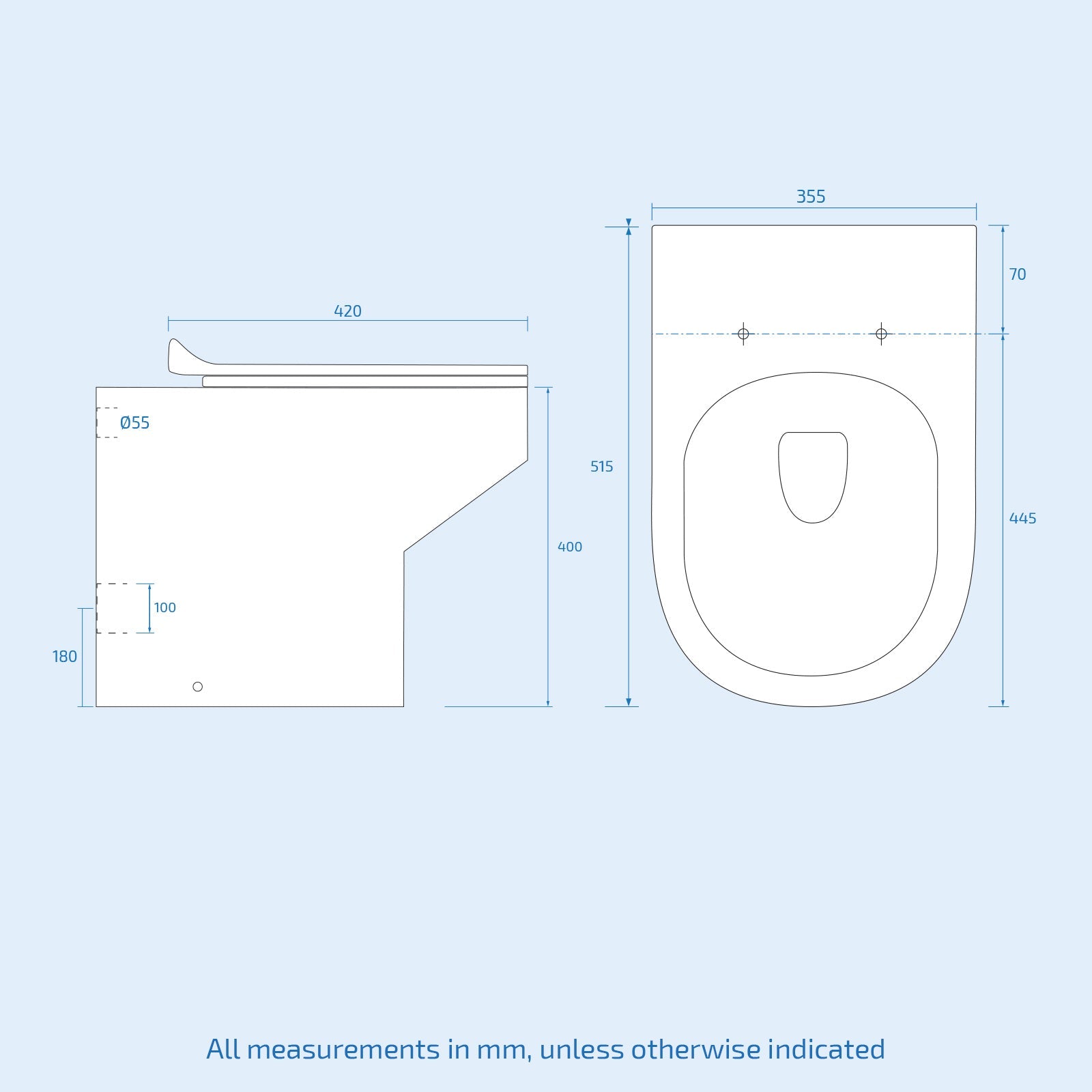 Kensington Contemporary Bathroom Rimless Back to Wall Toilet with Soft Close Seat White