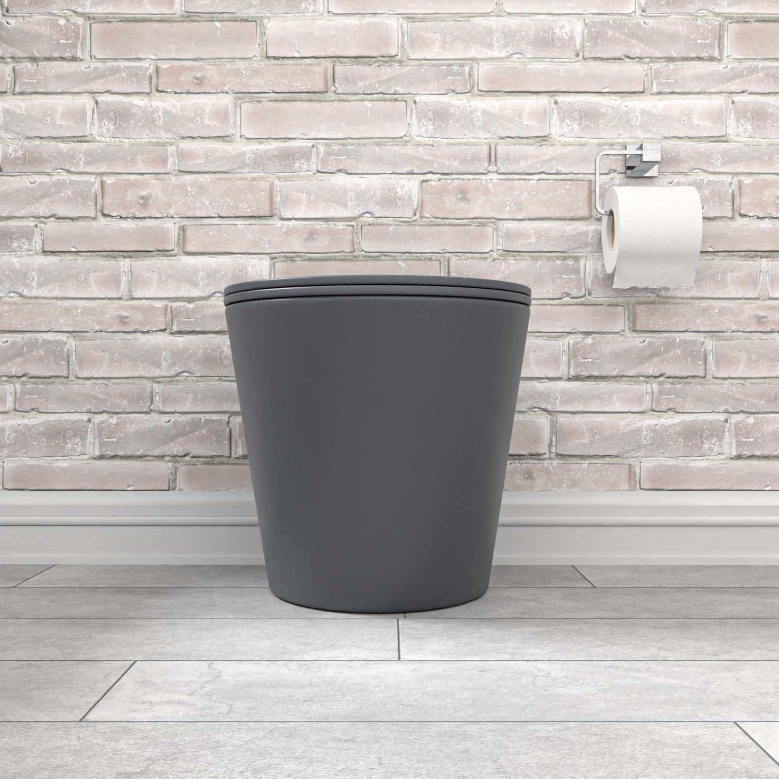 Dark Grey Rimless Round Back to Wall Toilet with Soft Close Seat